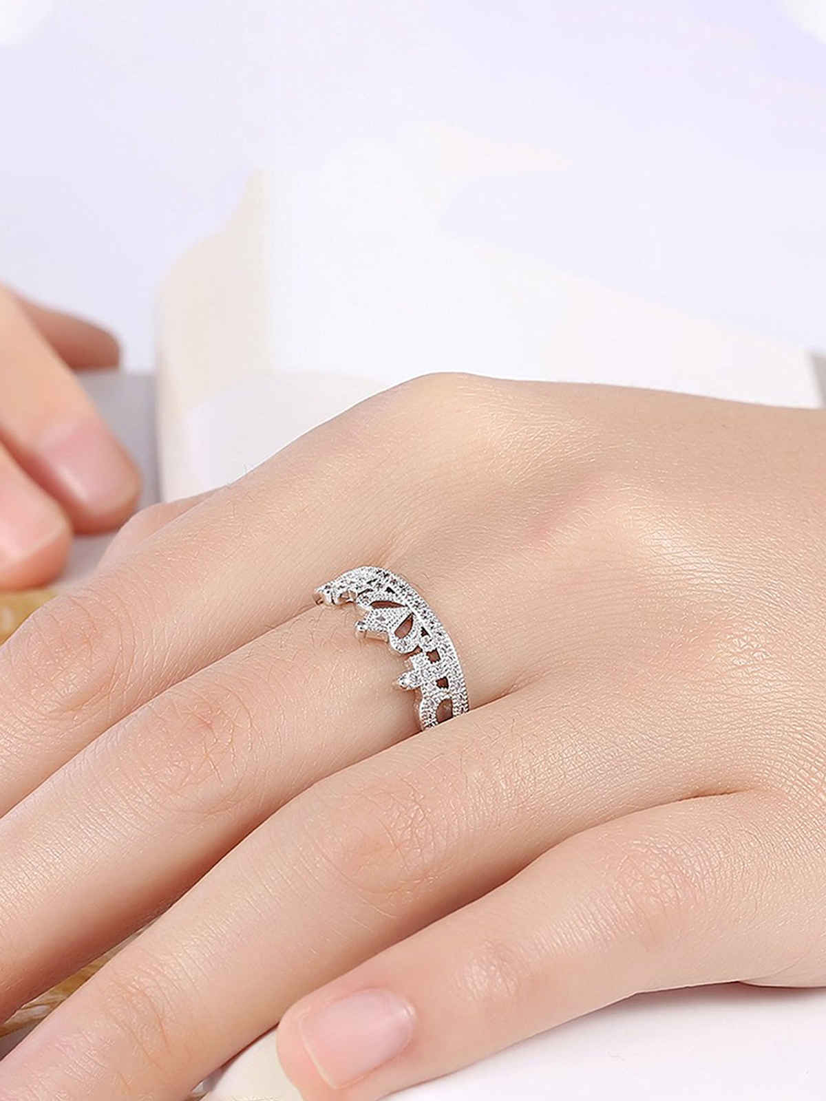 Yellow Chimes Silver-Plated White Austrian Crystal-Studded Finger Ring