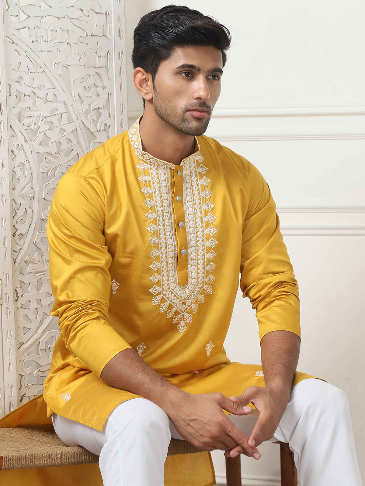 Jompers Men's Kurta | Mustard - S