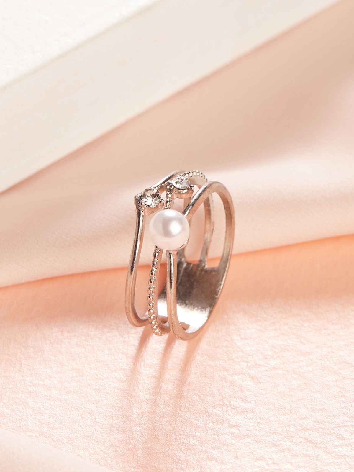 Rubans Silver-Plated Cz Stone Handcrafted Finger Ring