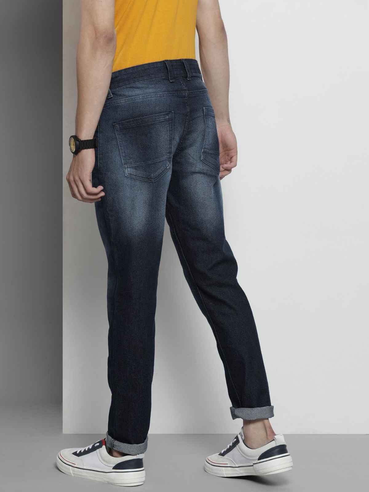 The Indian Garage Co Men's Slim Fit Solid Casual Jeans | Blue - 36