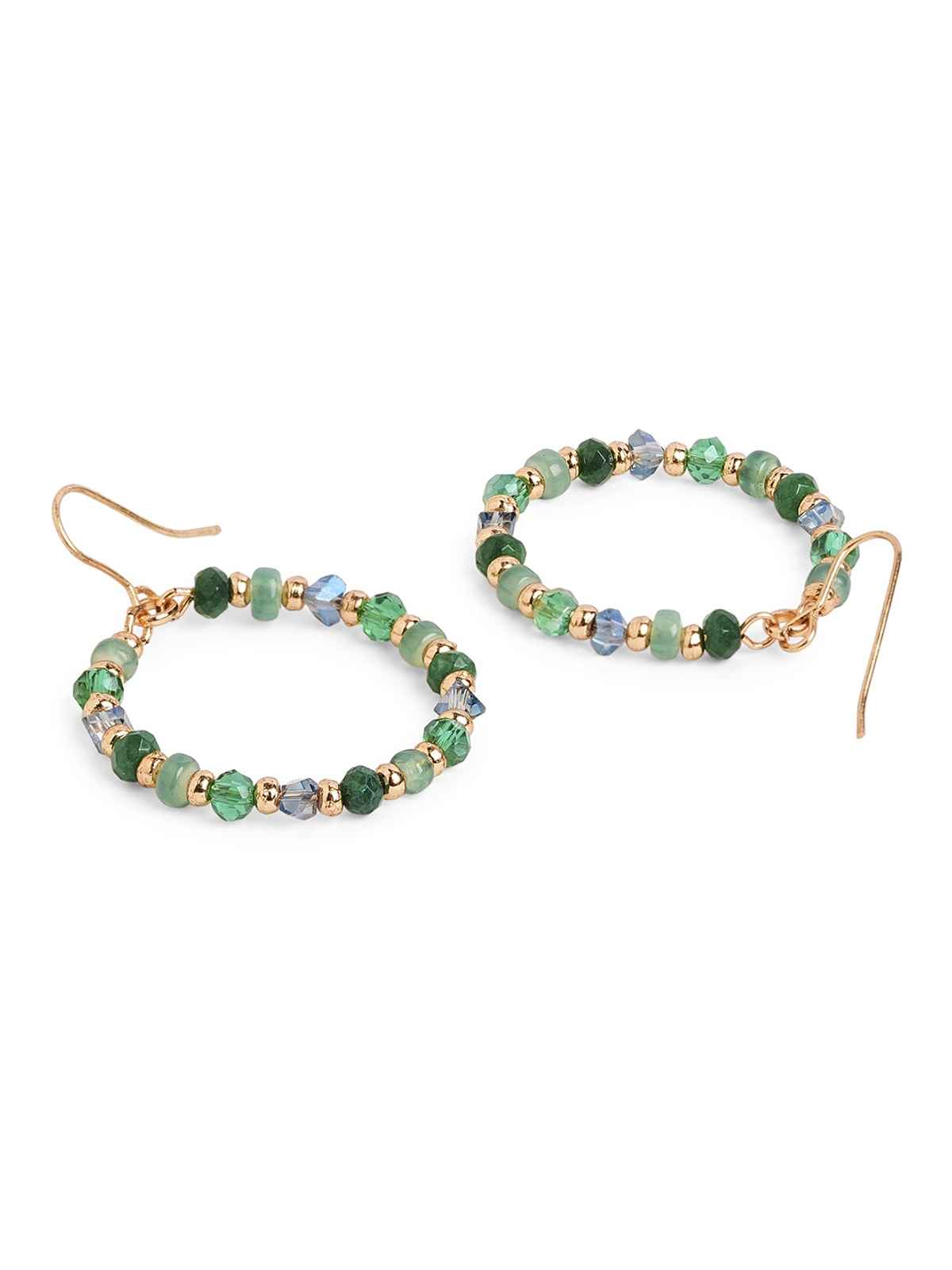 Accessorize London Women's Green Beaded Drop Hoop Earrings - Green