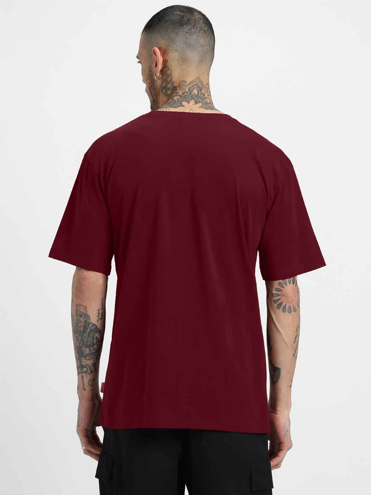 Veirdo Pure Cotton Oversized Fit Round Neck Maroon T-Shirt For Men - XXL