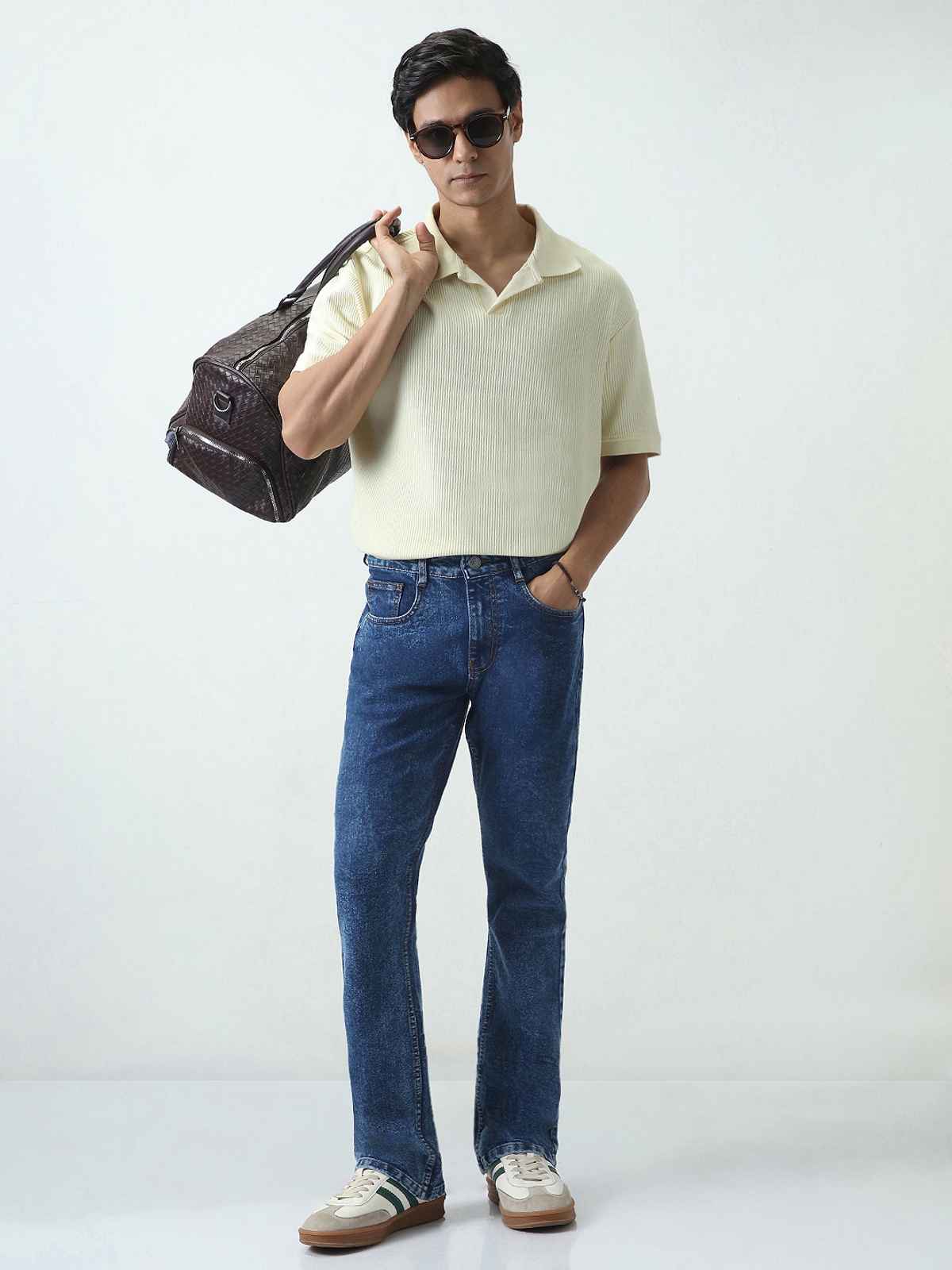 Urbano Fashion Men's Dark Blue Washed Bootcut Jeans Stretchable-32