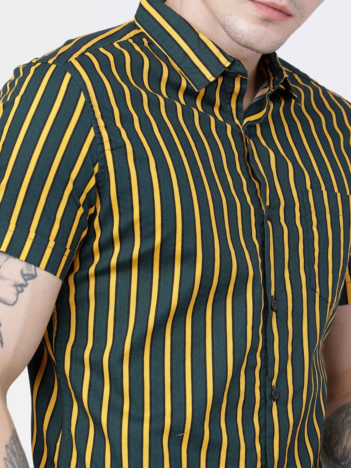 Highlander Men's Vertical Stripes Resort Wear Shirt | Mustard - L