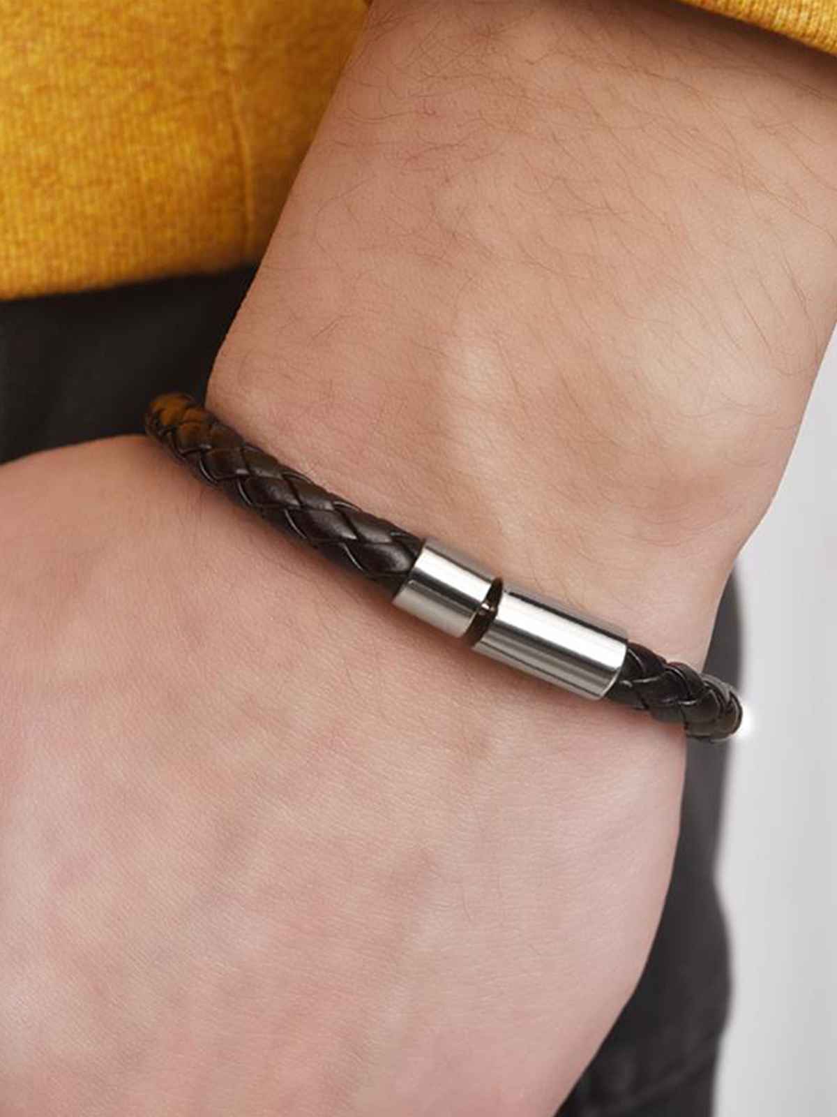 YouBella Bracelets for Men and Boys Black Leather Bracelet (YBBN - 92147)