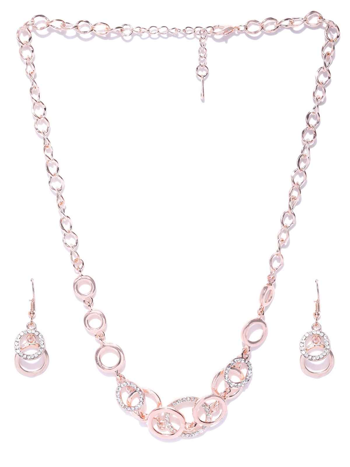 YouBella Rose Gold-Plated Stone-Studded Jewellery Set (YBNK - 5746)
