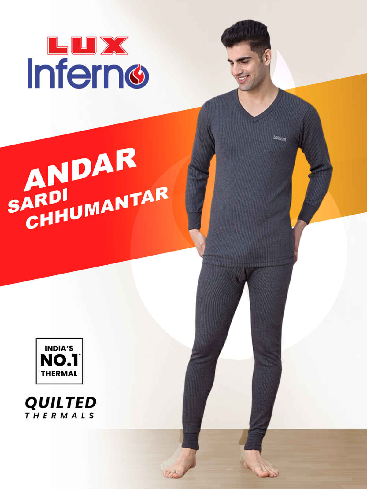 Lux Inferno V-Neck Thermal Top for Men | Charcoal | 85 | Size M