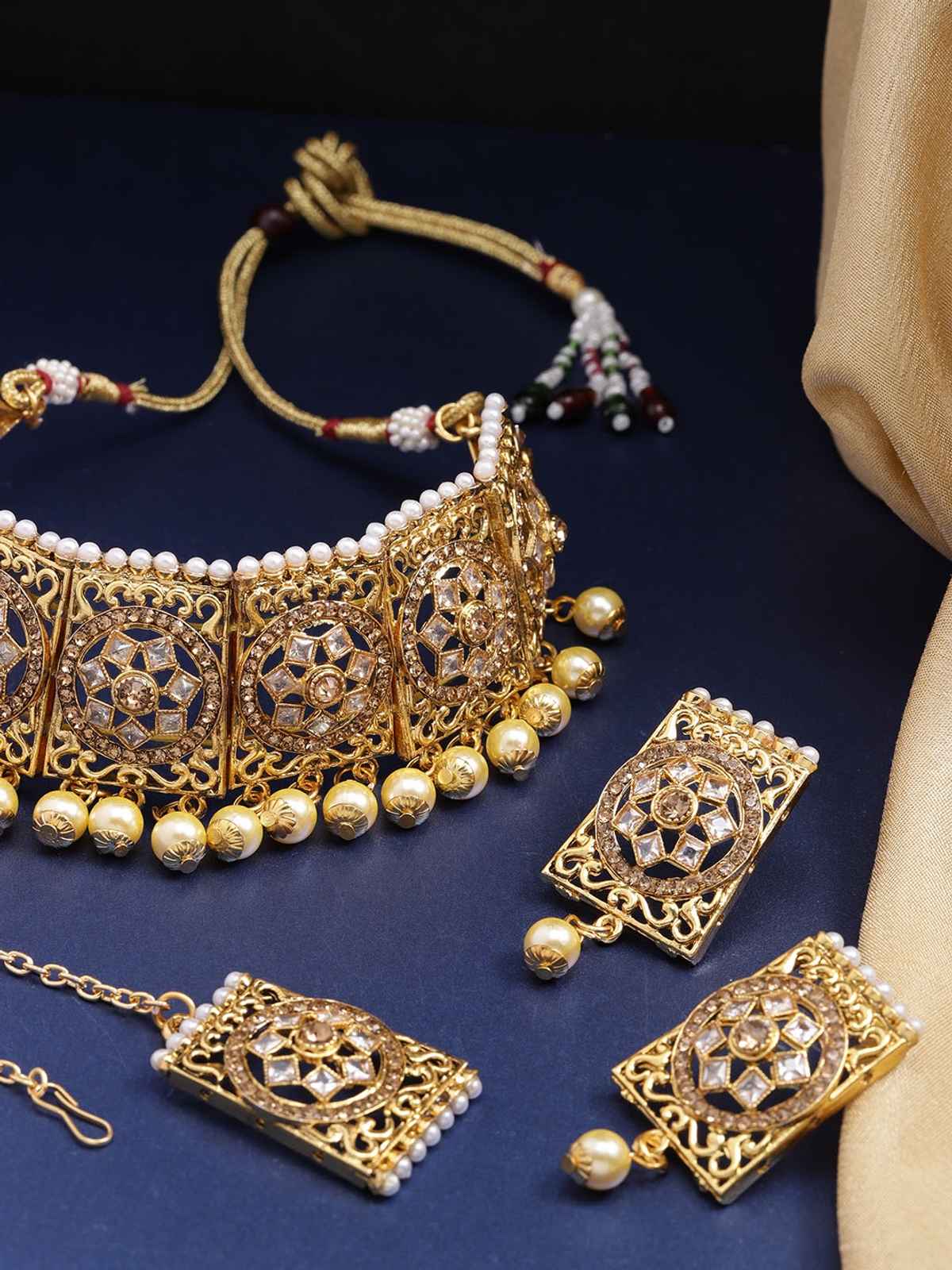 Priyaasi Gold-Plated Stones Studded Choker Set With Mangtika