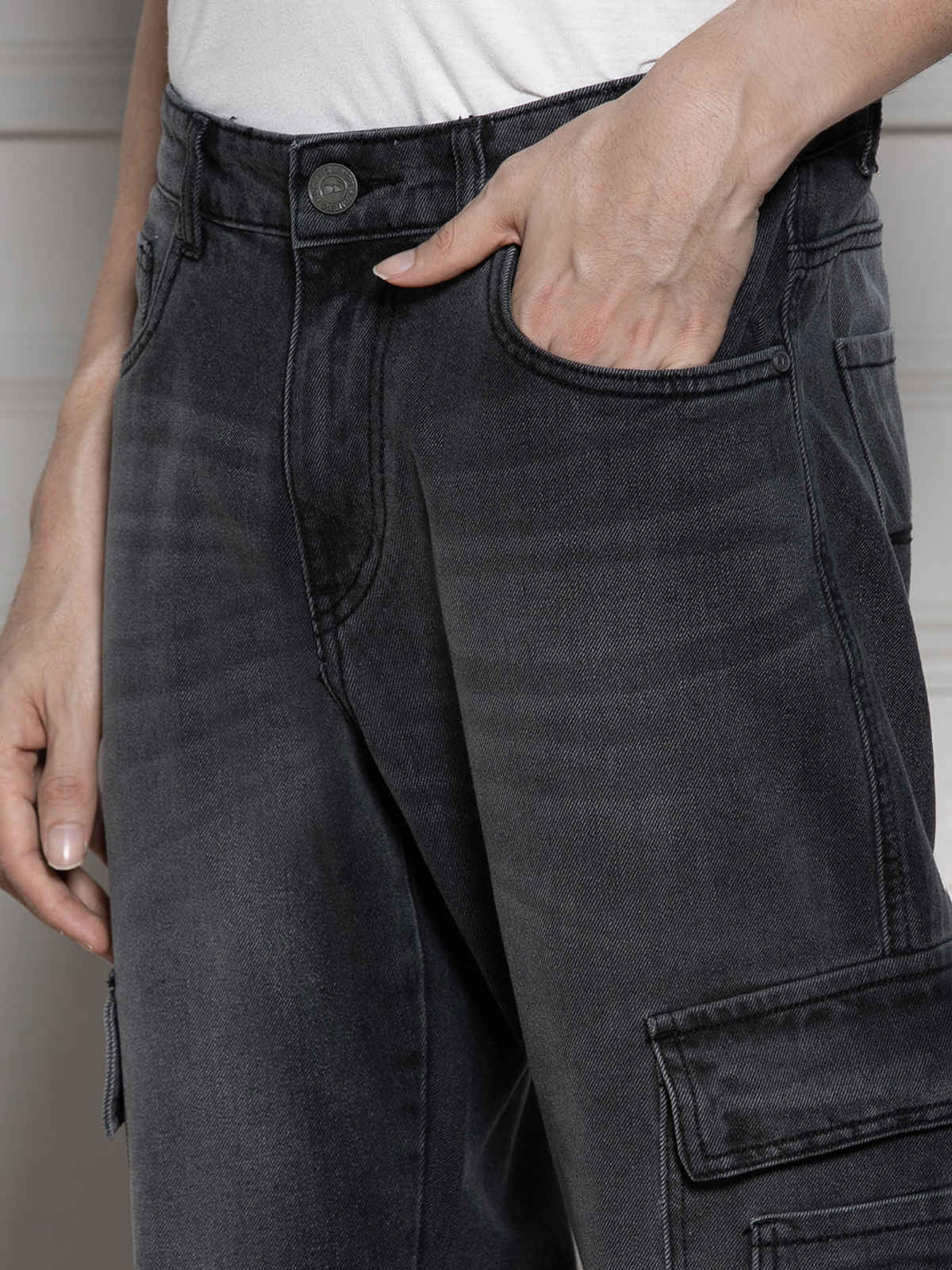 Dennis Lingo Men's Relaxed Fit Clean Look Cargo Styles Light Fade Jeans | Dark Grey - 34