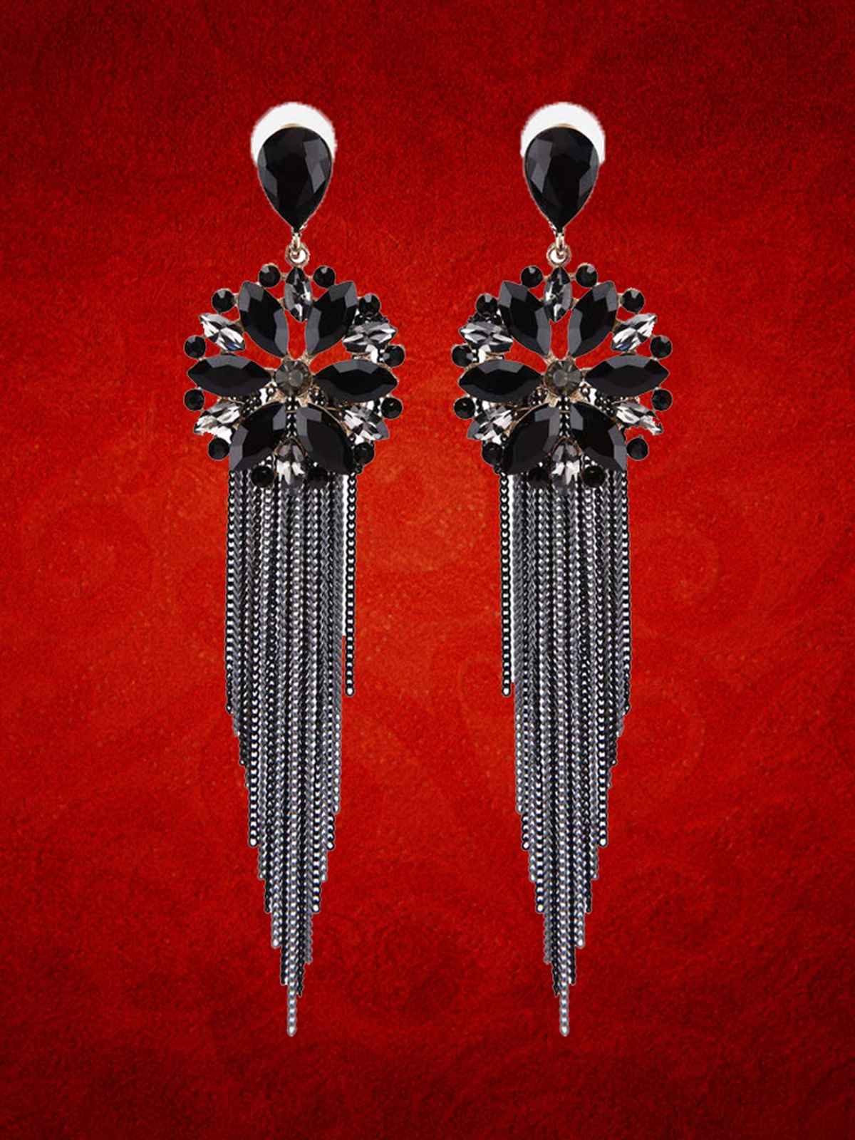 Youbella Crystal Tassel Handmade Earrings For Girls And Women (Black)(Ybear - 32836)