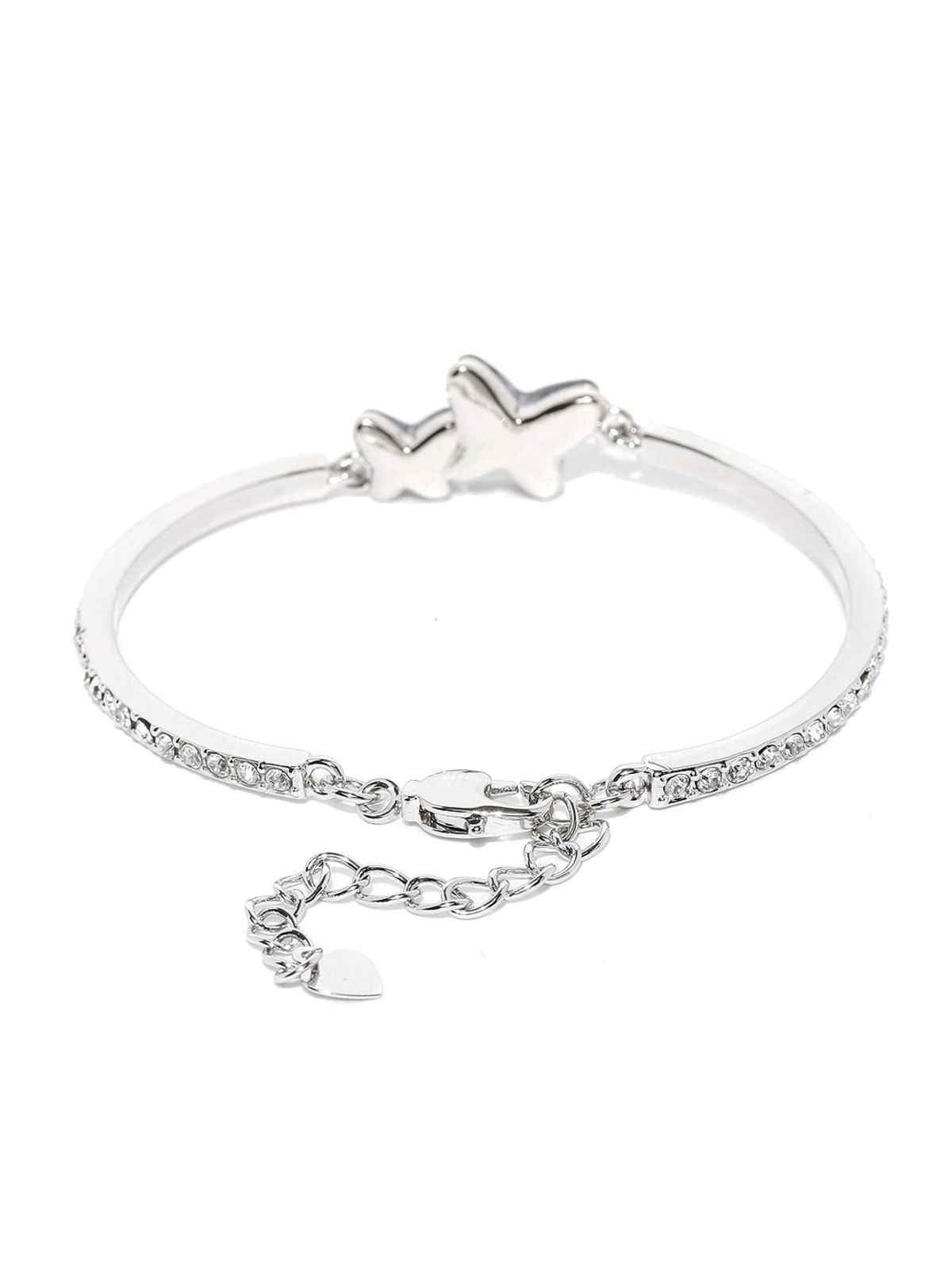 Yellow Chimes Women Silver-Toned & Blue Crystals Rhodium-Plated Link Bracelet