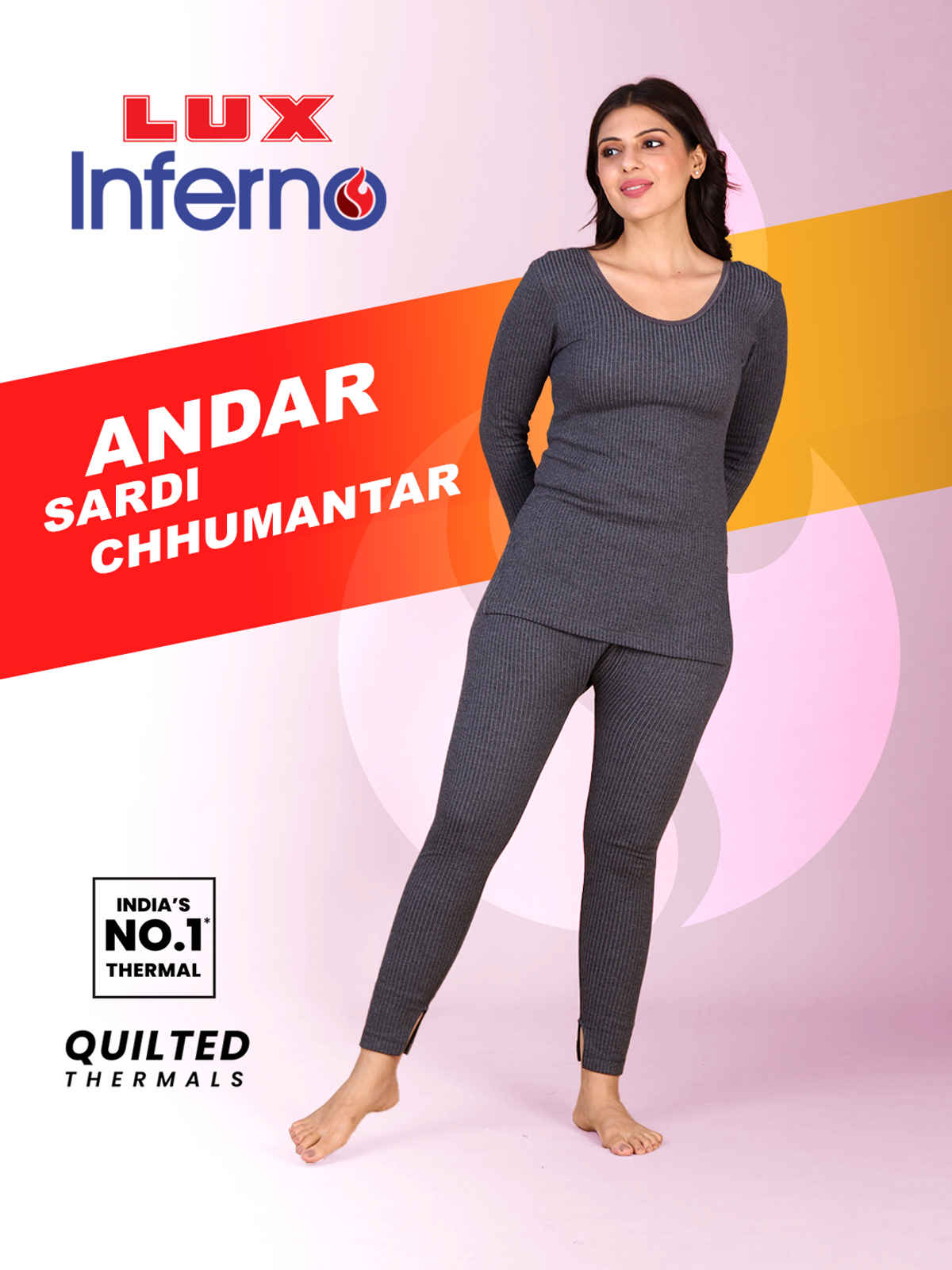 Lux Inferno Women's Cotton Charcoal Thermal Trouser | Charcoal Melange - 85