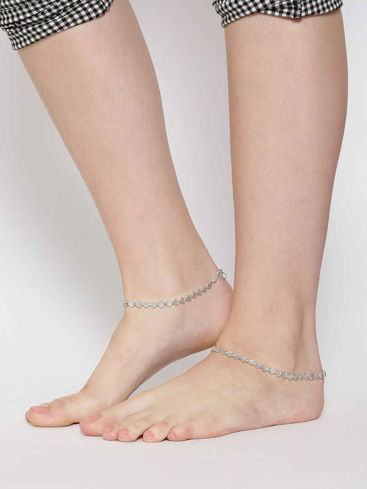 Priyaasi Set Of 2 Oxidised Silver Anklets