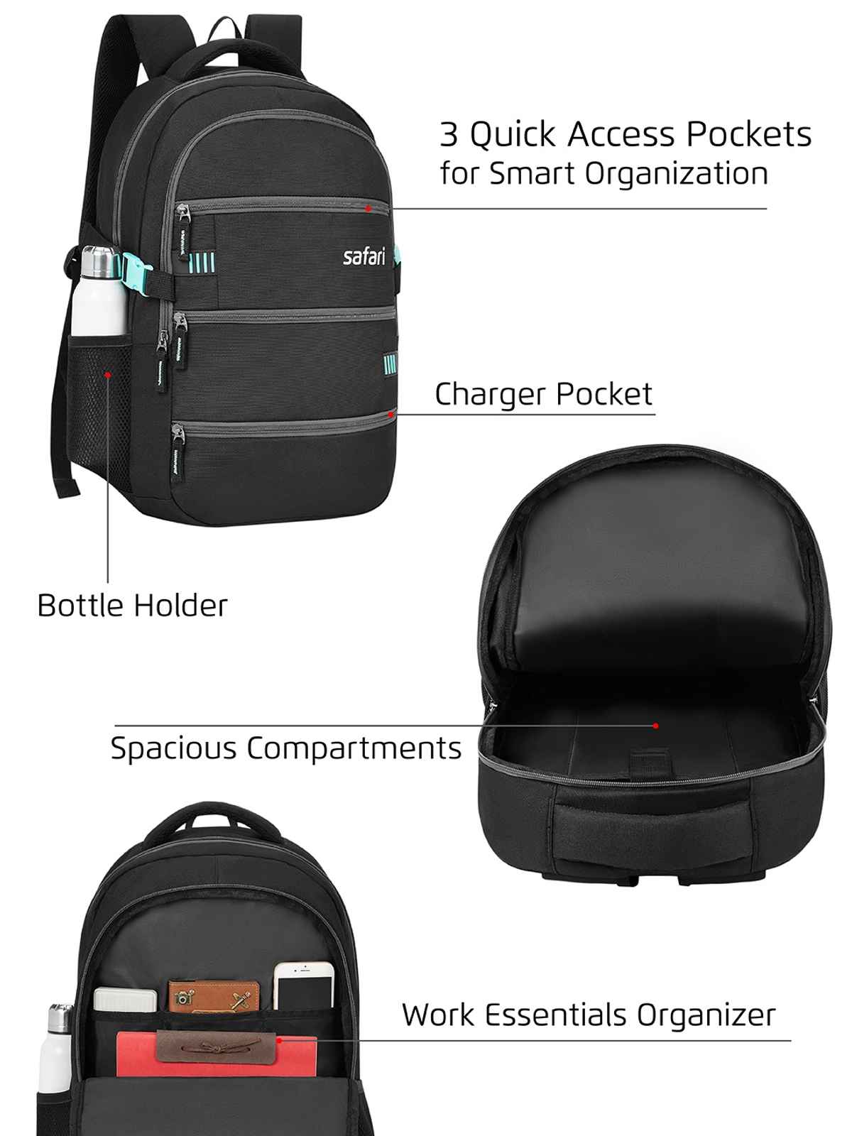 Safari Unisex Solid Polyester 30 L Top Handle Laptop Backpack | Black - 19 Inches