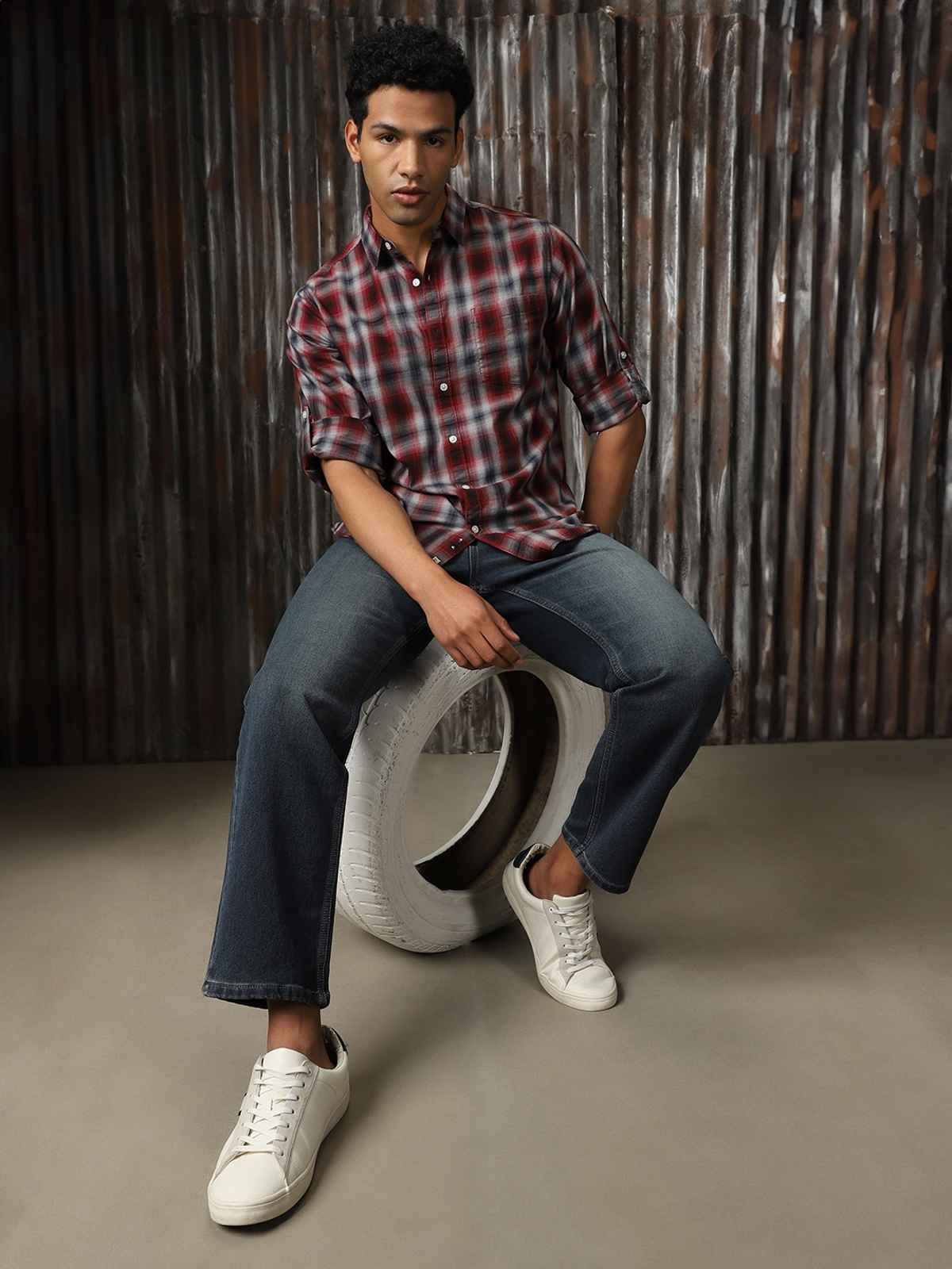 High Star Men Red Classic Tartan Cotton Regular Fit Checked Casual Shirt (Size-40)