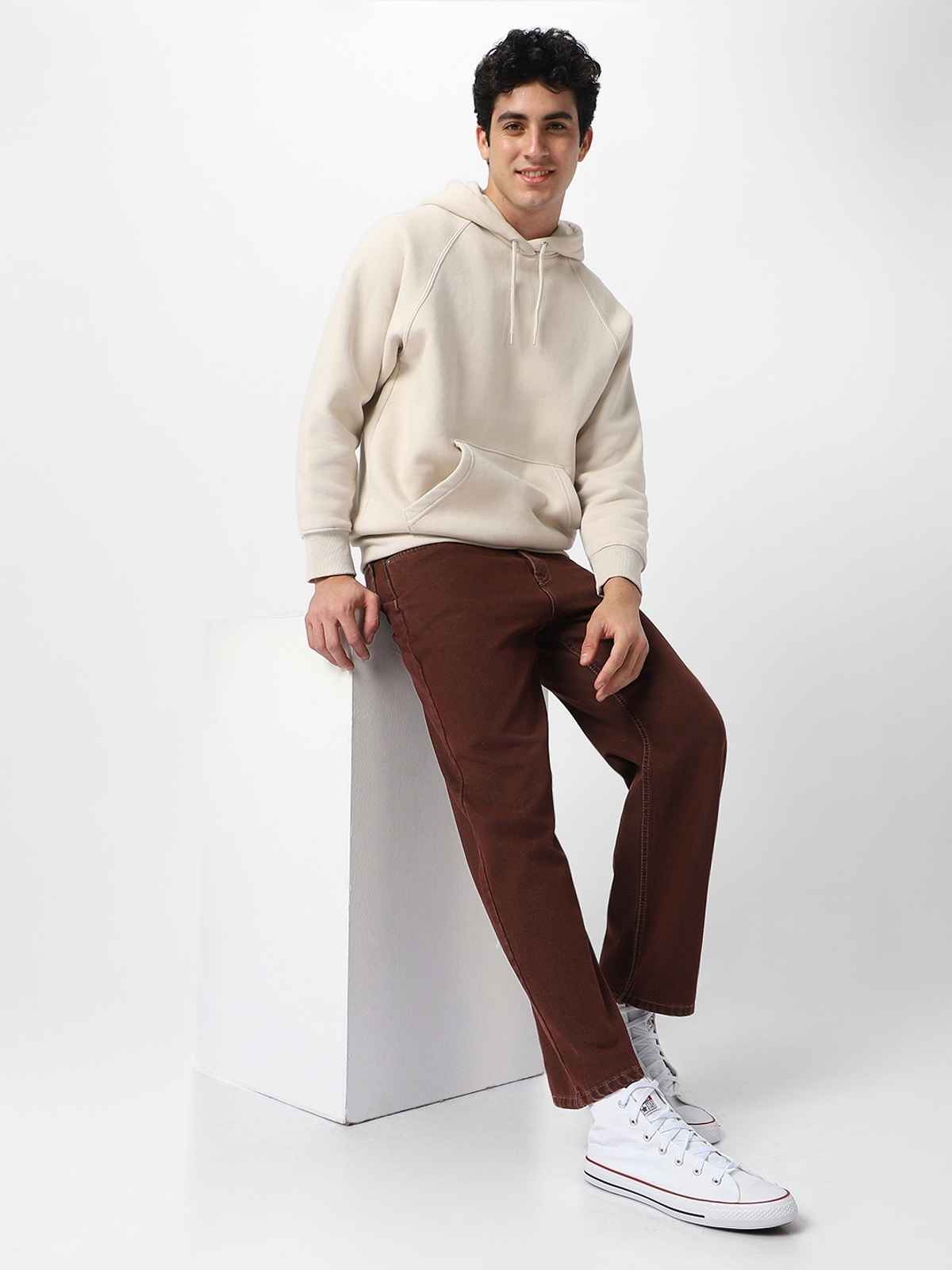 Urbano Fashion Men's Jeans Loose Baggy Fit Washed Non-Stretchable | Brown | 32