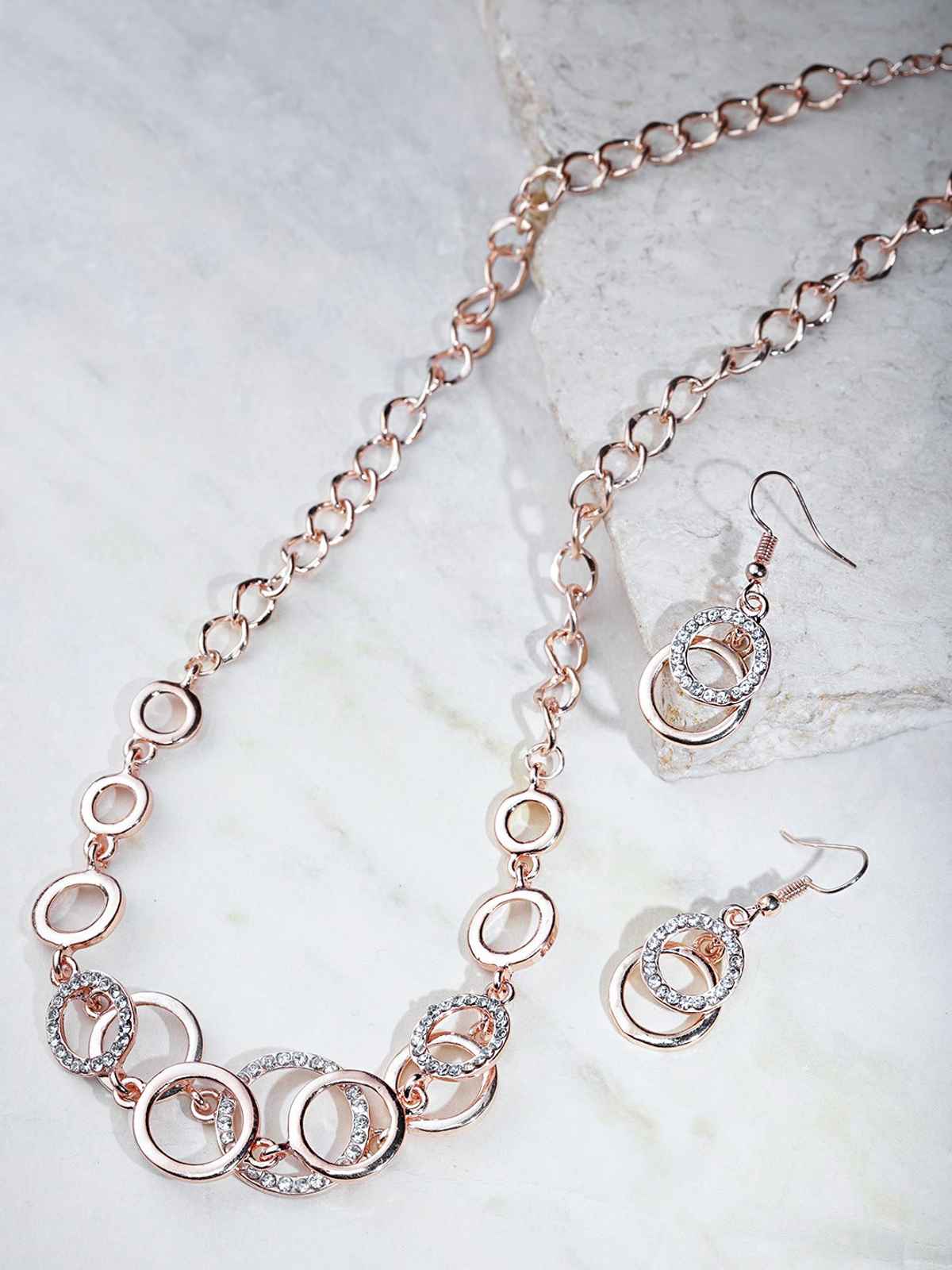 YouBella Rose Gold-Plated Stone-Studded Jewellery Set (YBNK - 5746)