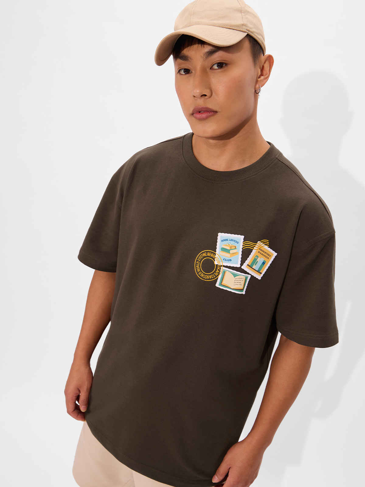 The Souled Store Men's TSS Originals Book Lover Oversized T-shirt | Brown | M