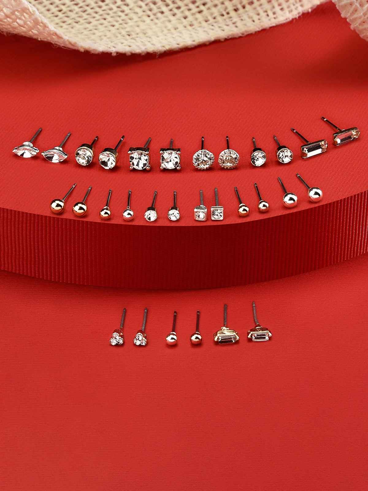 Accessorize London Women's Set Of 15 Sparkle Stone Stud Earrings - Metallics