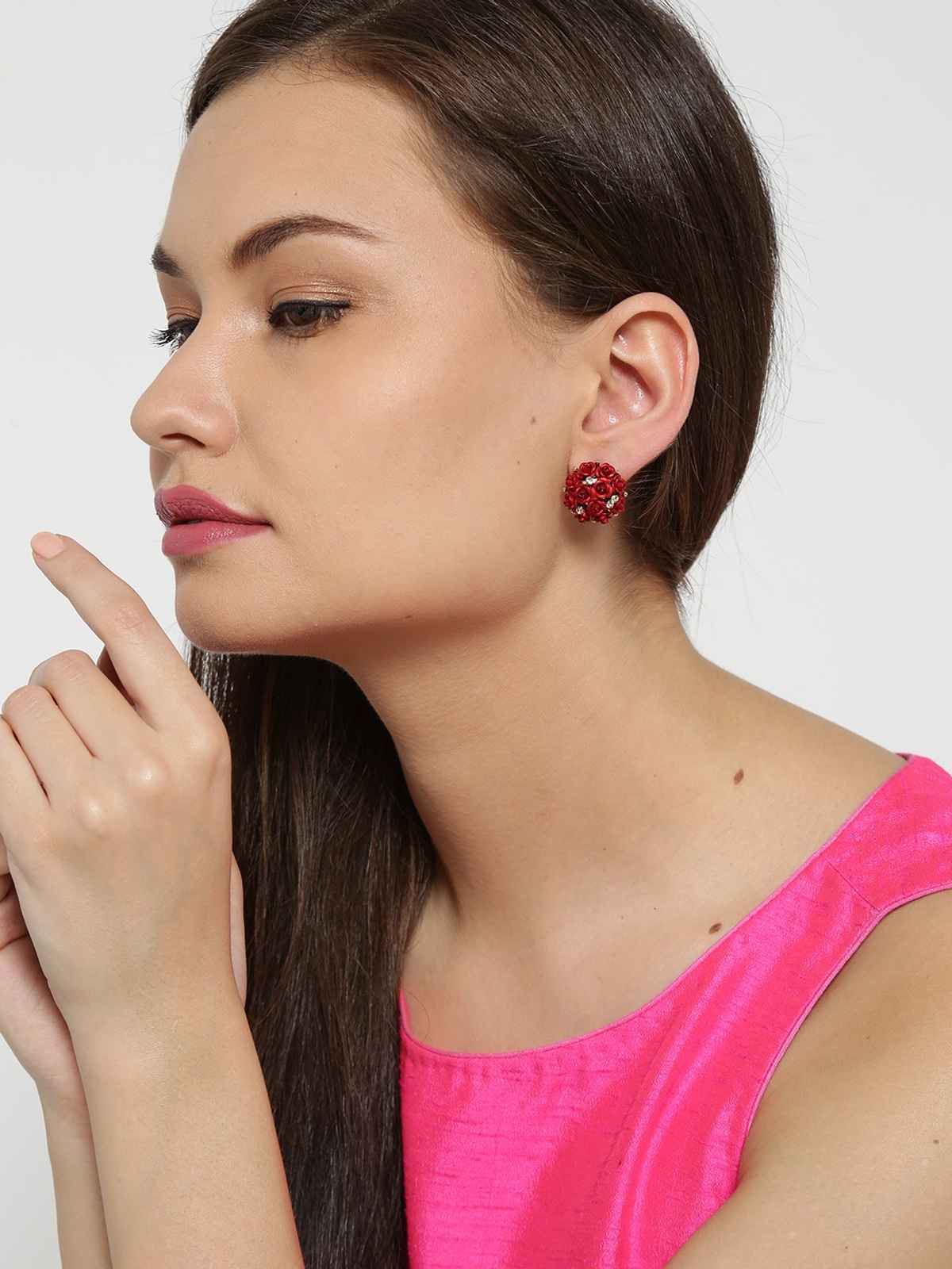 Youbella Fashion Jewellery Rose Shape Stud Earrings For Girls And Women (Red)(Ybear - 31673)