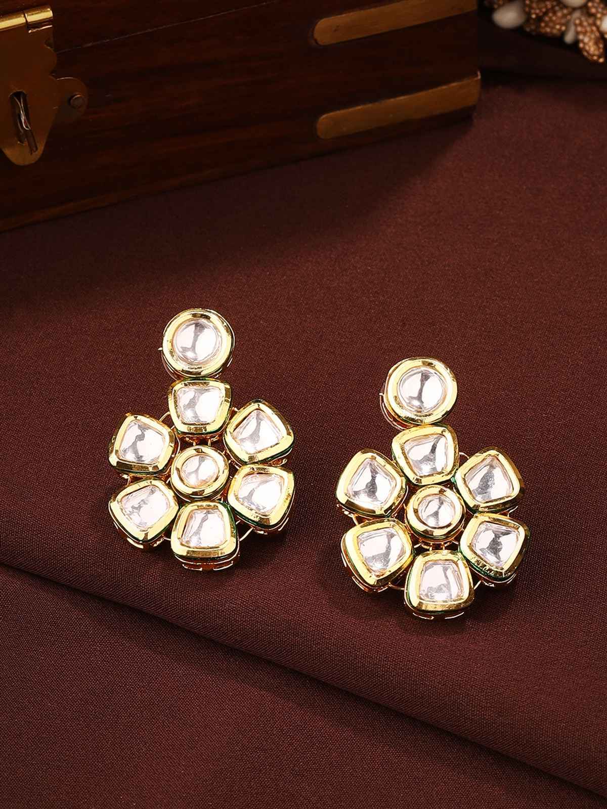 Priyaasi Dazzling Drop Earrings With Kundan And Floral Elegance