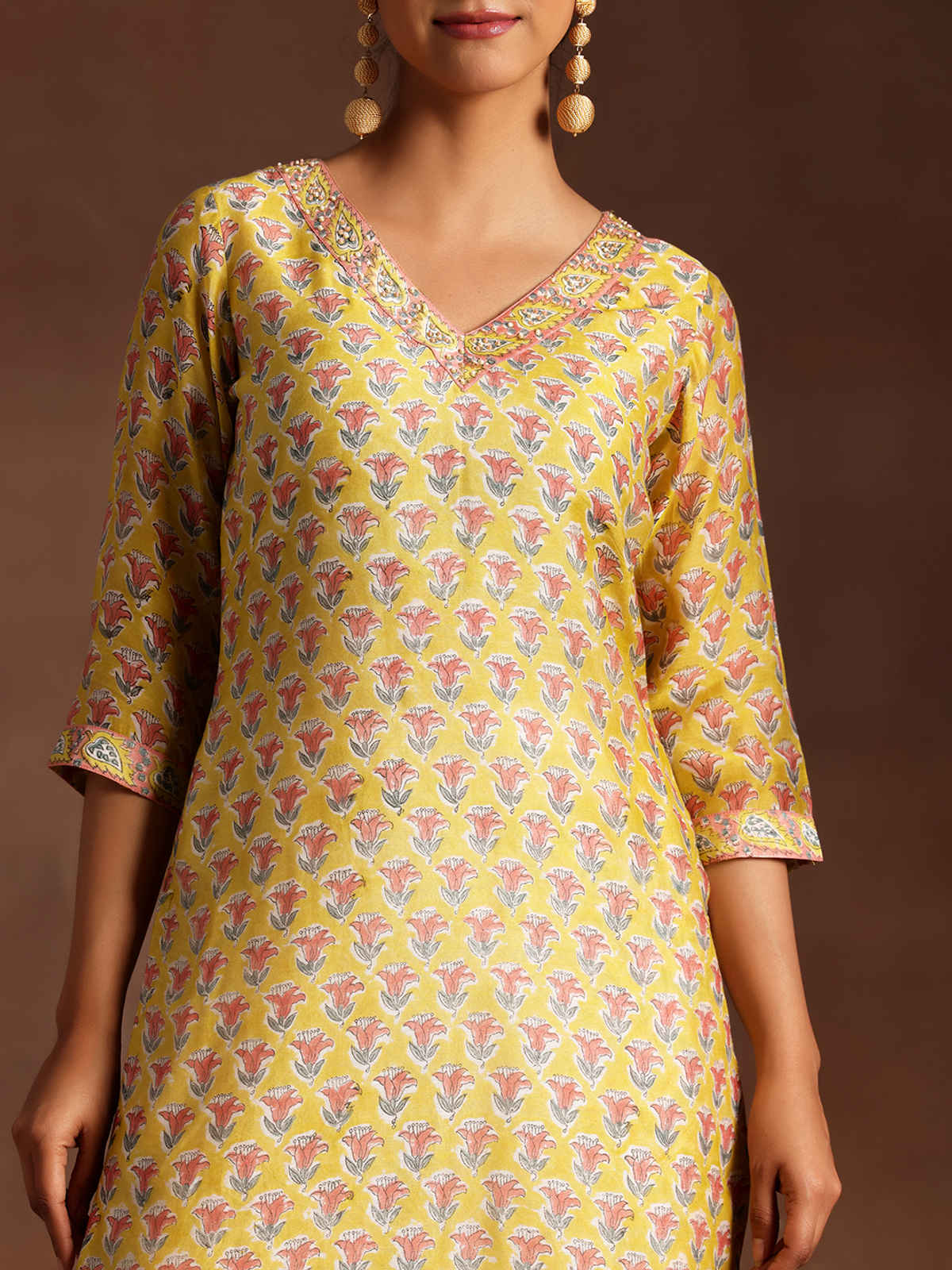 Libas Printed Cotton Straight Suit With Dupatta | 35922H | Yellow - S