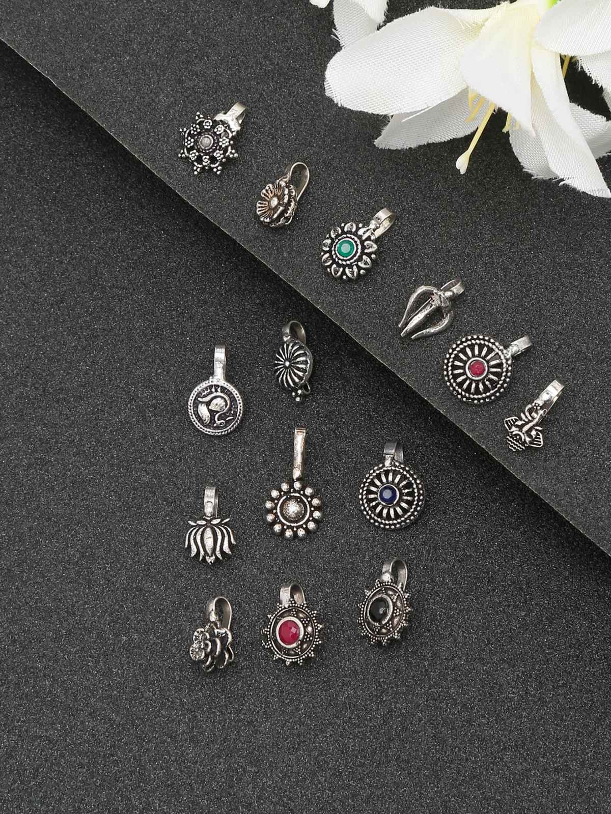 YouBella Silver Plated Alloy Nose Ring Set (YB - Nosepin - 1)