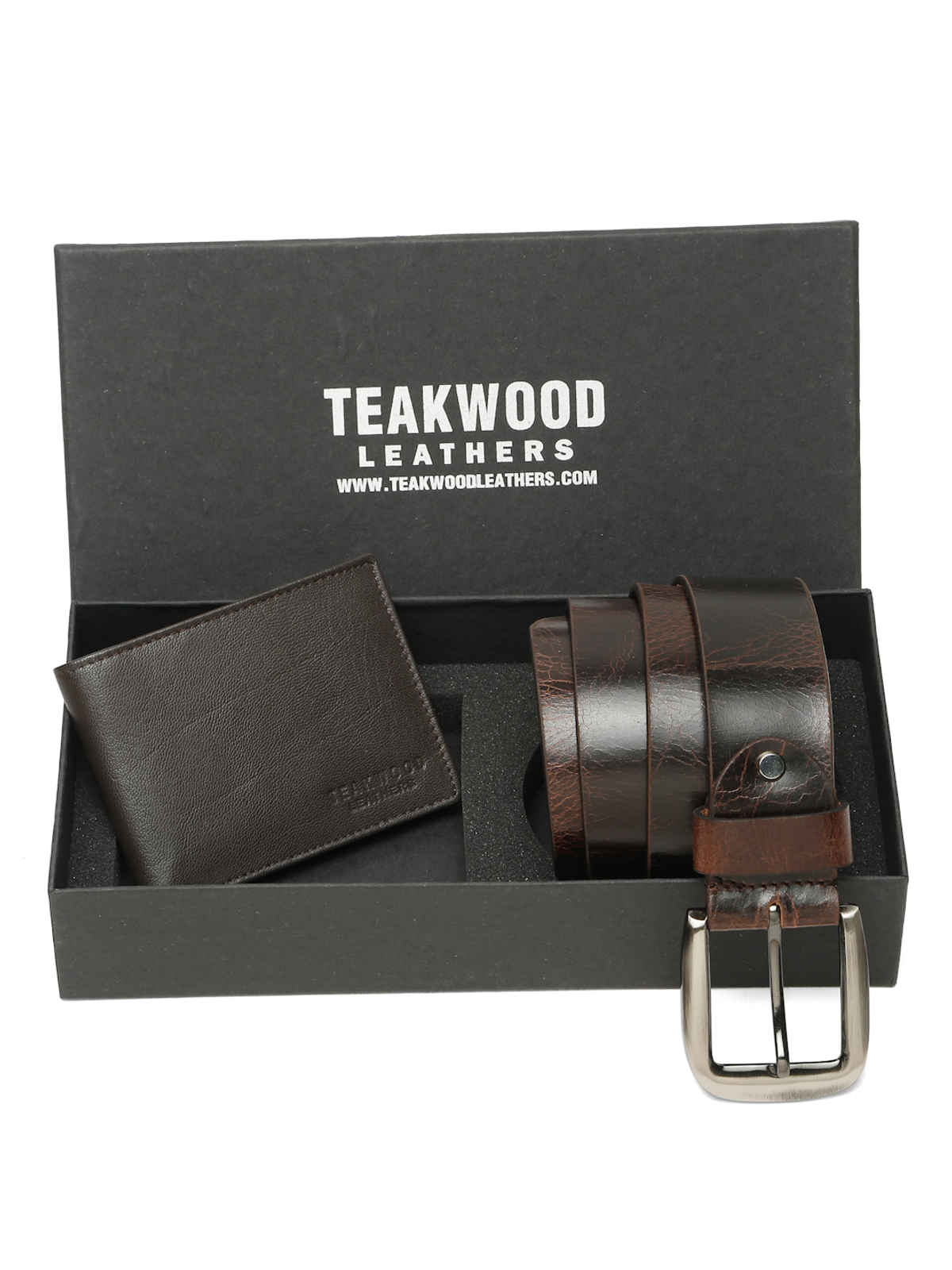Teakwood Leathers Belt & Wallet Gift Set | COM-BLT-488-WLT-130-BR | Brown