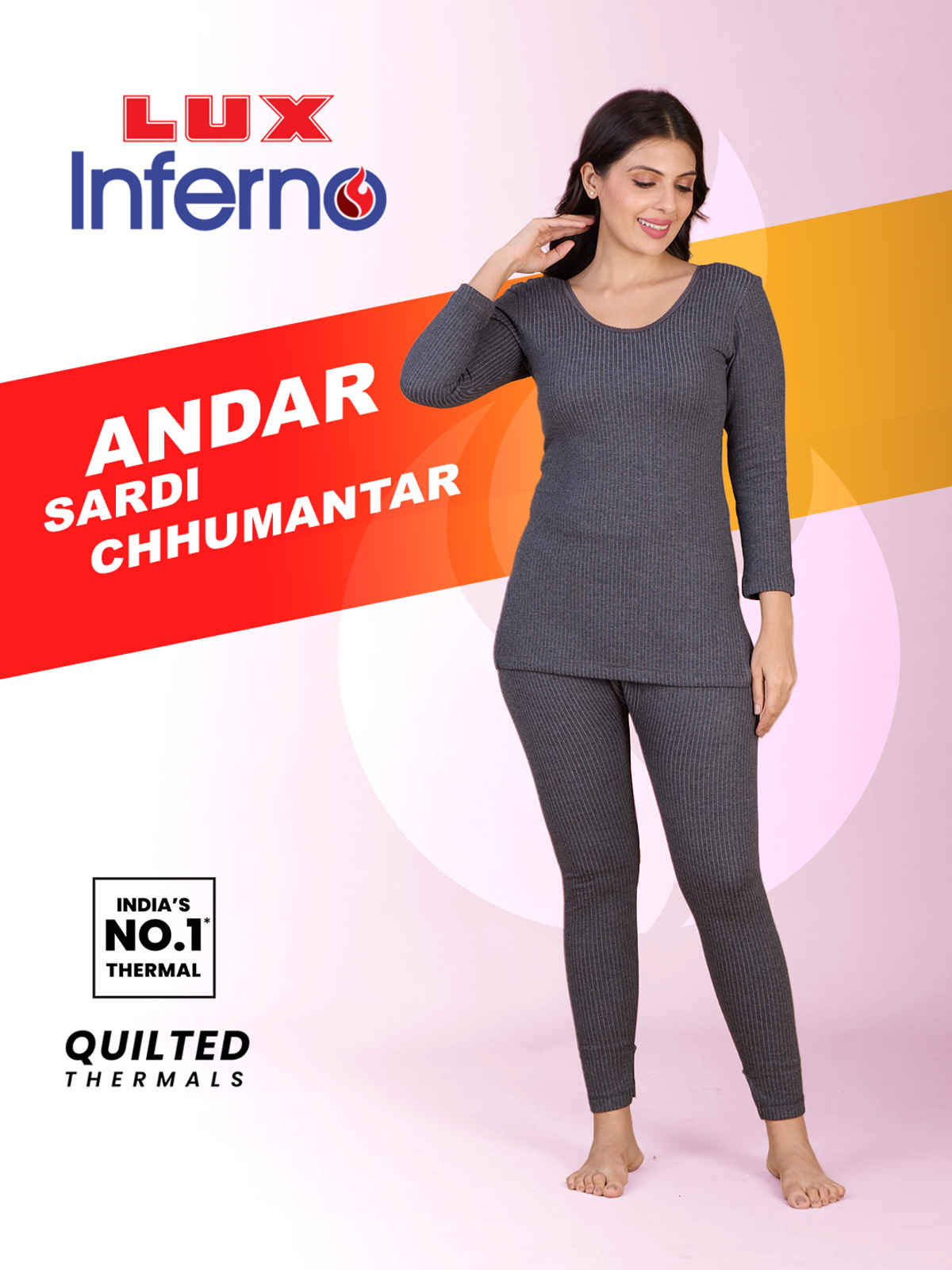Lux Inferno Long Length Thermal Top For Women | Charcoal | 85 | M