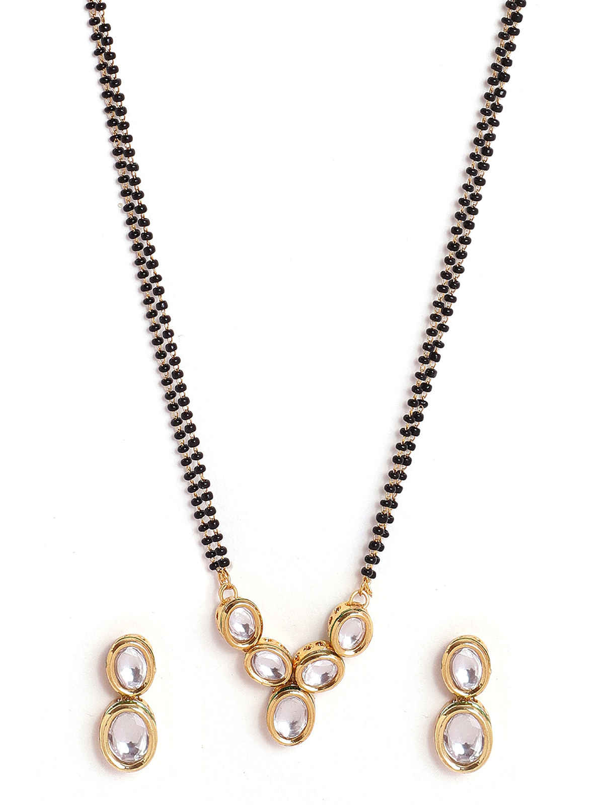 Priyaasi Kundan Gold Plated Pendant With Mini Kundan Gold Plated Earrings Manglasutra Set