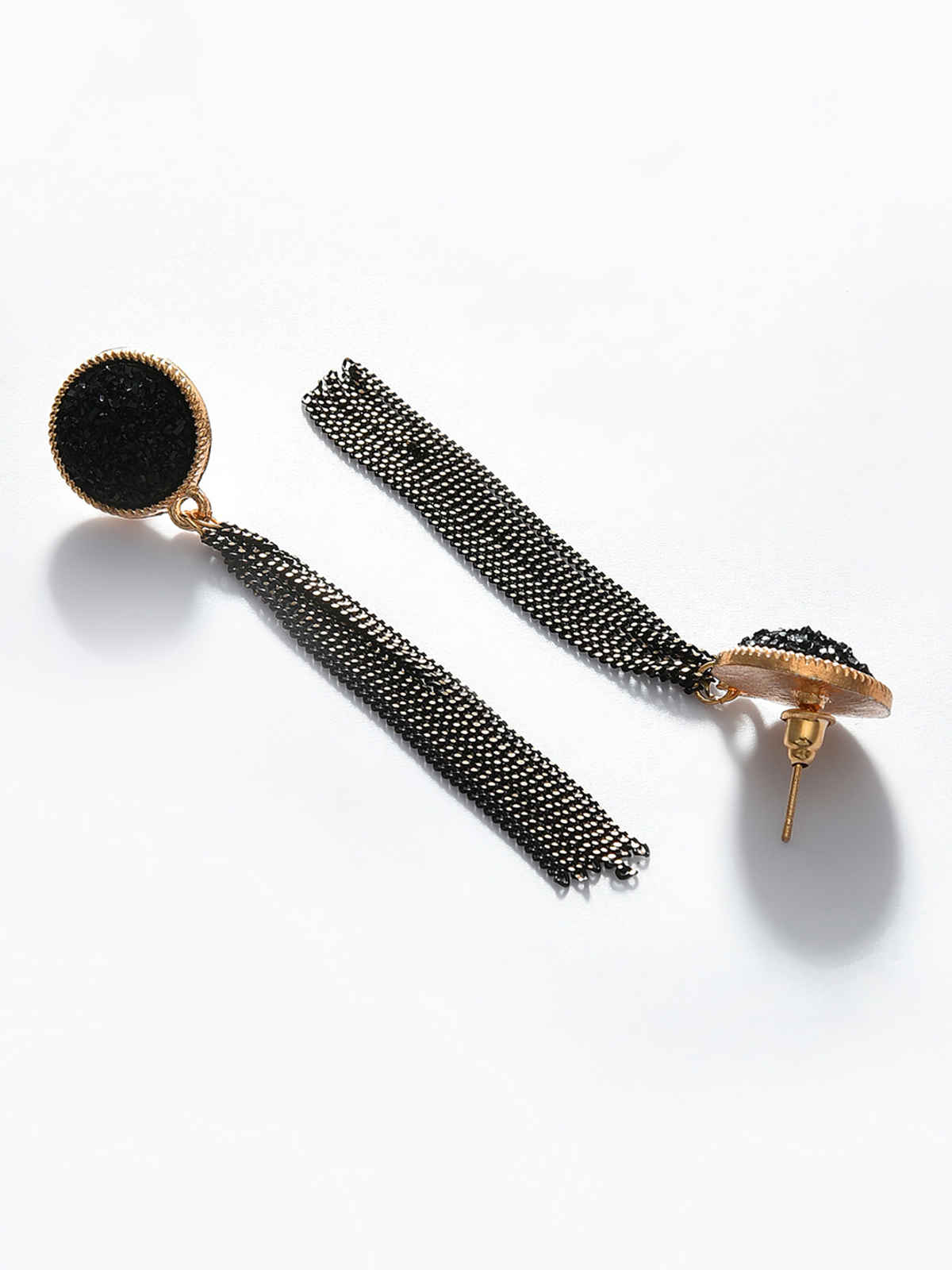 Sohi Black Gold-Plated Contemporary Drop Earrings