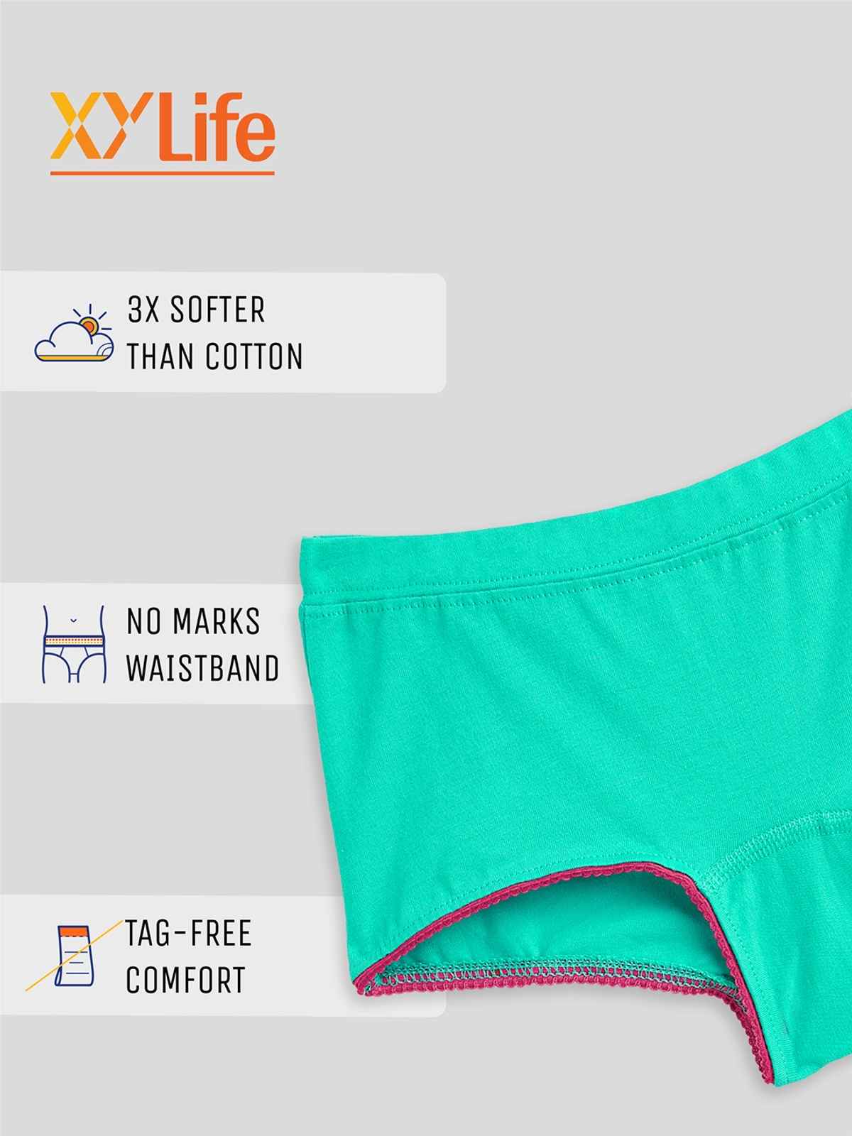 XY Life Scribbles Flowery Intellisoft Tencel Modal Boy shorts - Dark Pink+Aqua Green | Pack Of 2