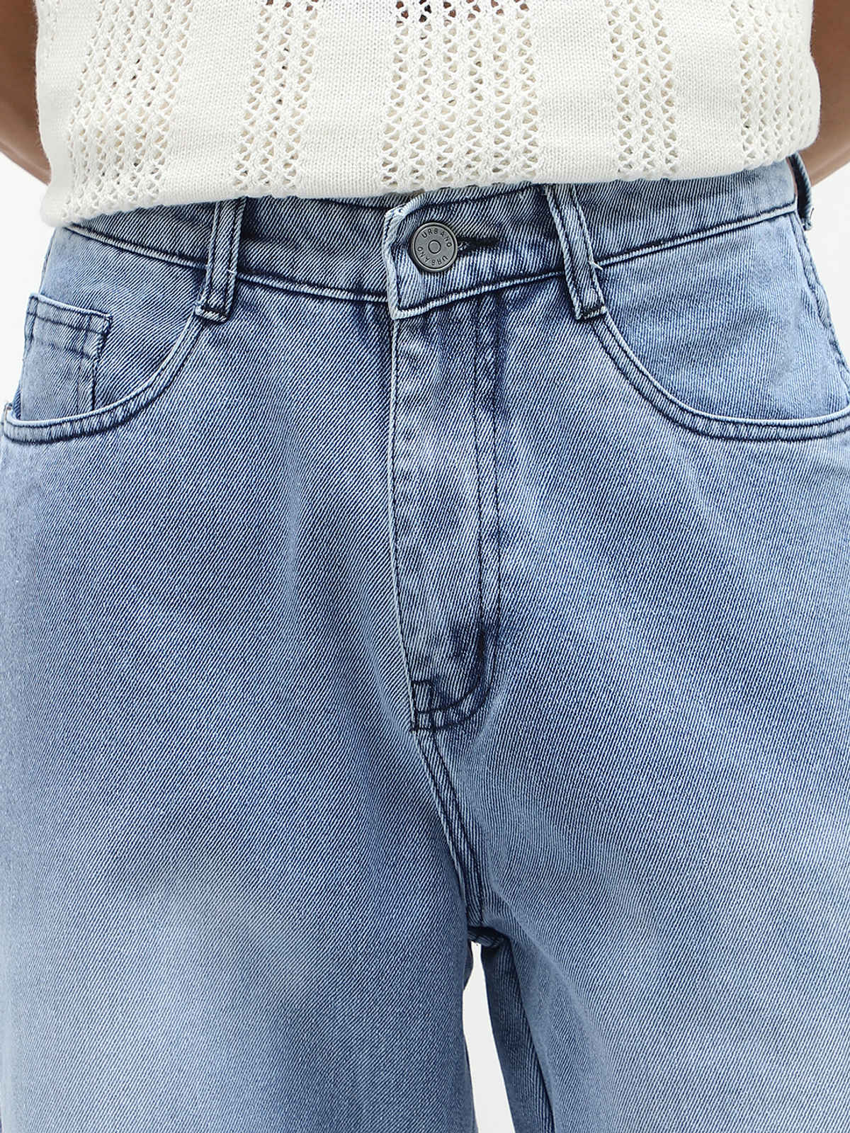 Urbano Fashion Men's Jeans Loose Baggy Fit Cut And Sew Panelled Non-Stretchable | Ice Blue | 36