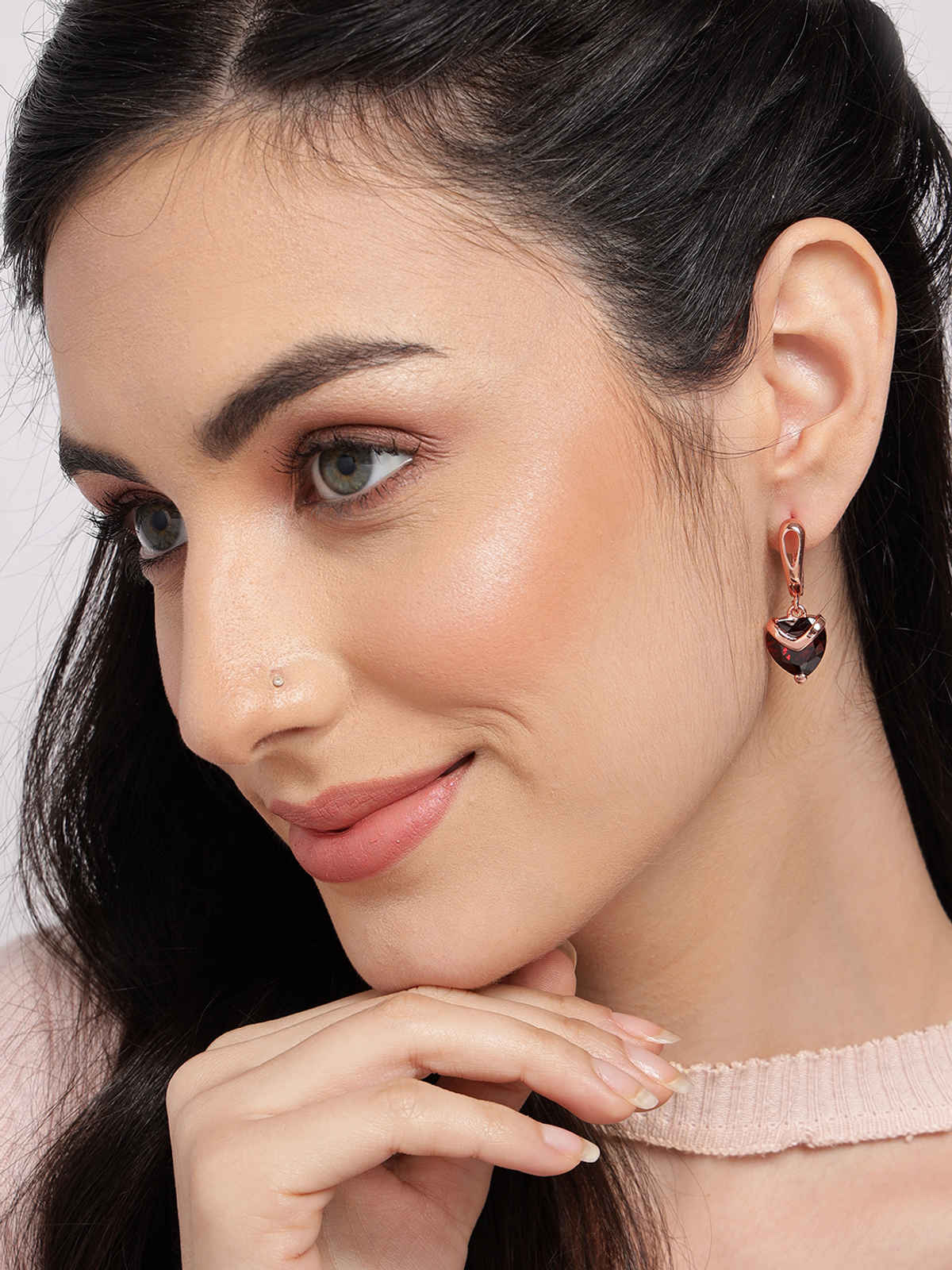 SOHI Women's Red & Rose Gold Plated Contemporary Drop Earrings