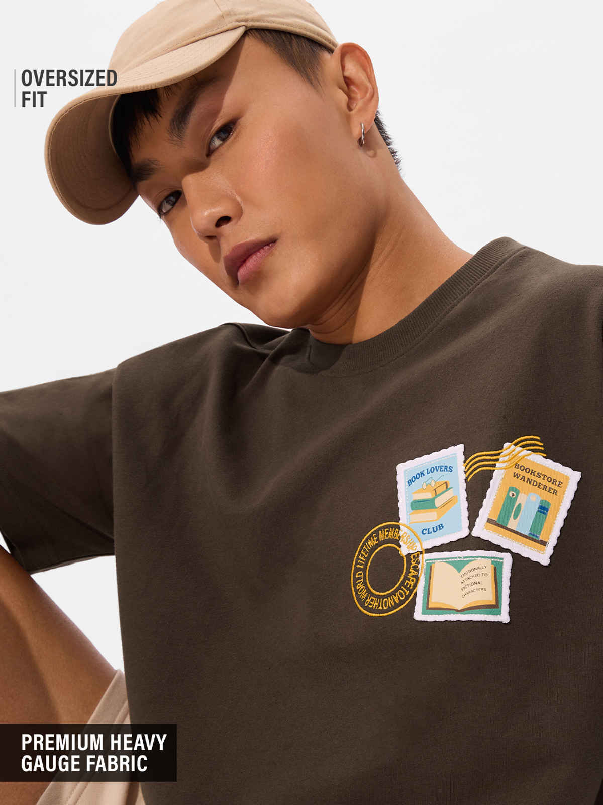 The Souled Store Men's TSS Originals Book Lover Oversized T-shirt | Brown | M