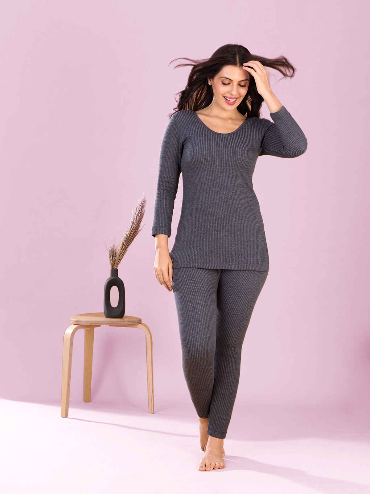 Lux Inferno Women's Cotton Charcoal Thermal Trouser | Charcoal Melange - 95