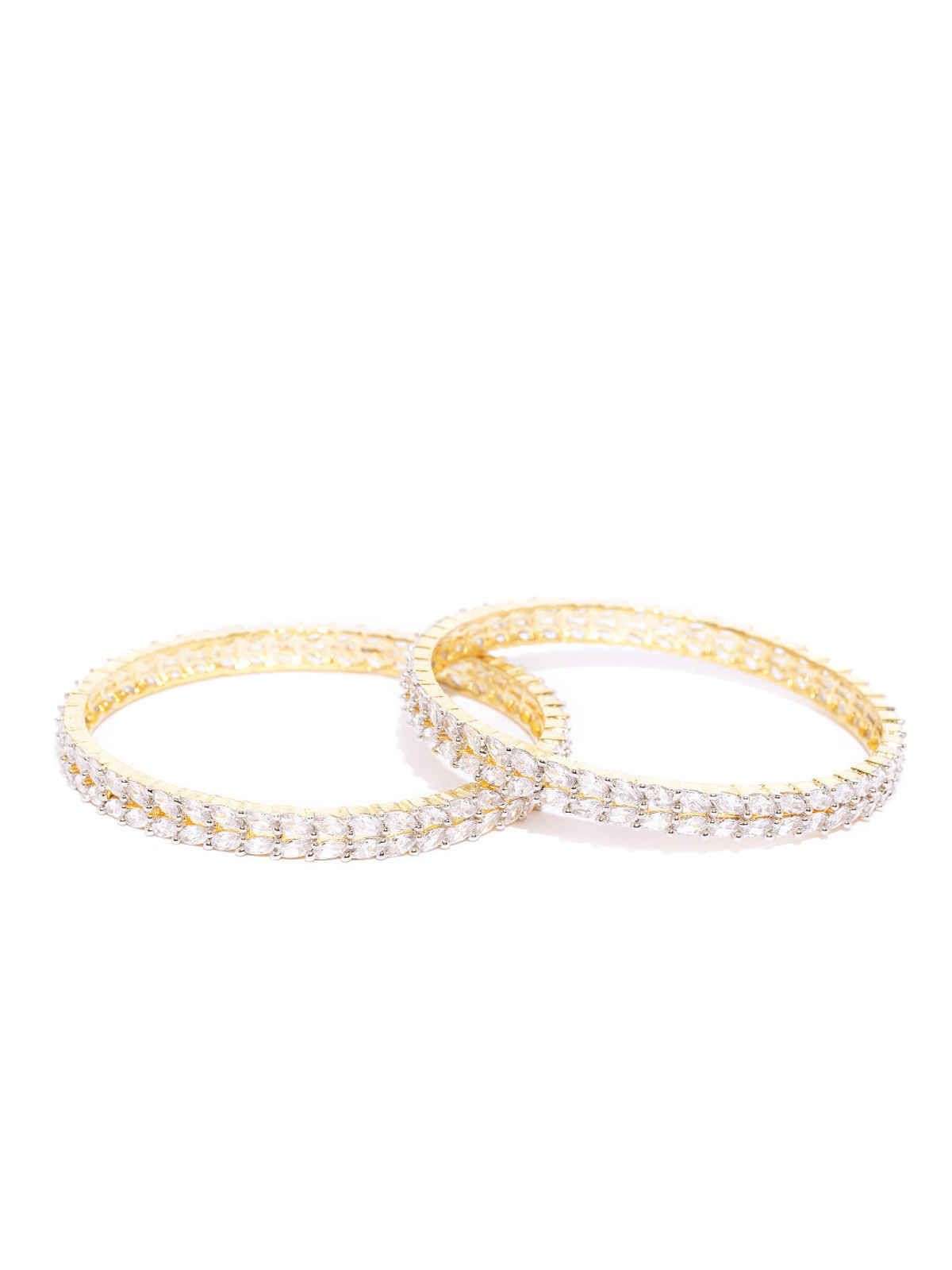Priyaasi Set Of 2 Gold-Plated American Diamond Studded Bangles