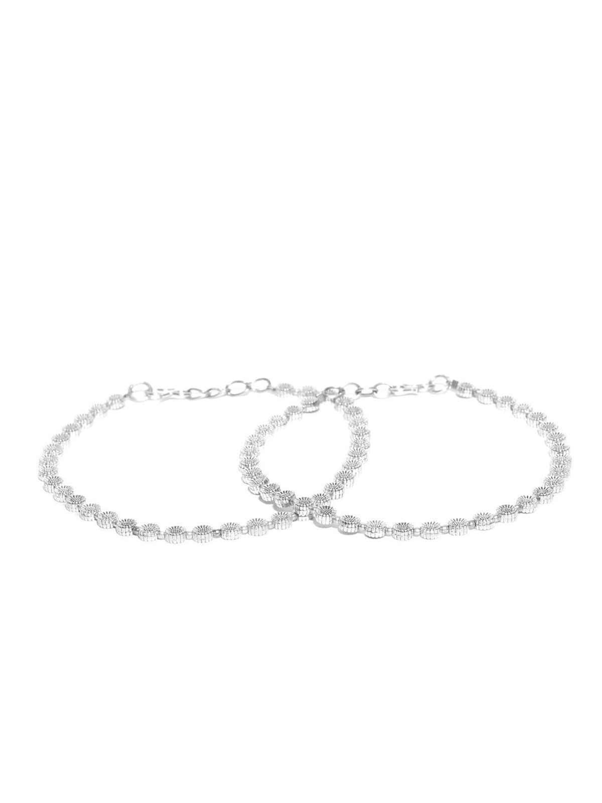 Priyaasi Set Of 2 Oxidised Silver Anklets