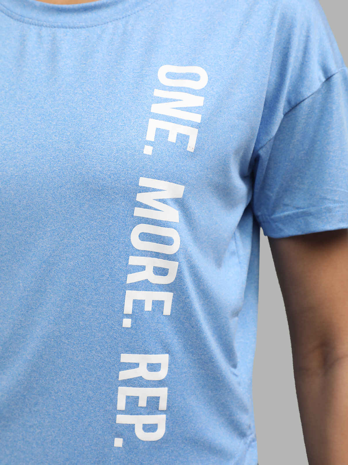 Chkokko Women's Round Neck Dry Fit Gym Sports Printed T-shirt | Self Blue - L