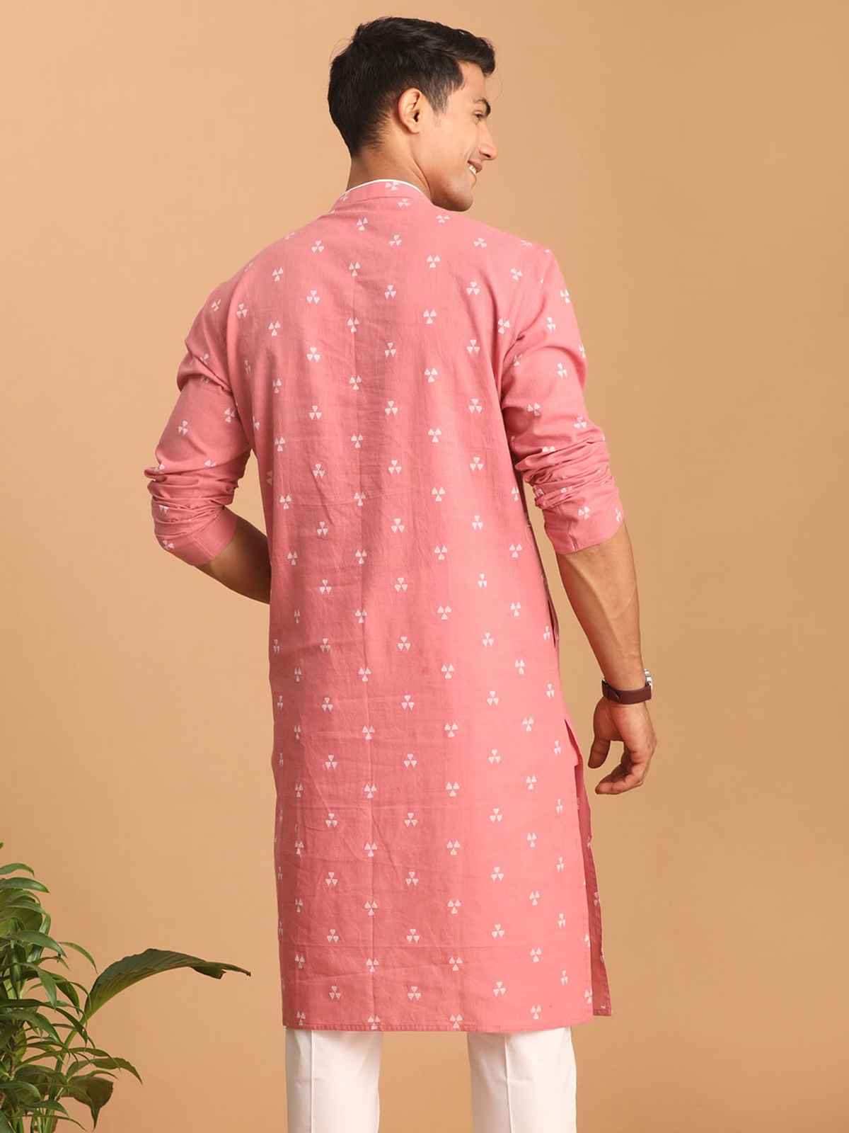 Vastramay Men's Cotton Kurta | Pink - L