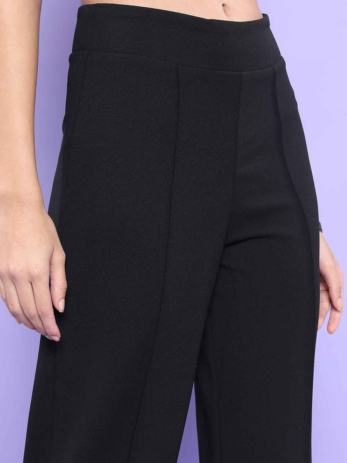 CHIC BY TOKYO TALKIES Women Flared Fit High-Rise Parallel Trousers | Black - 32