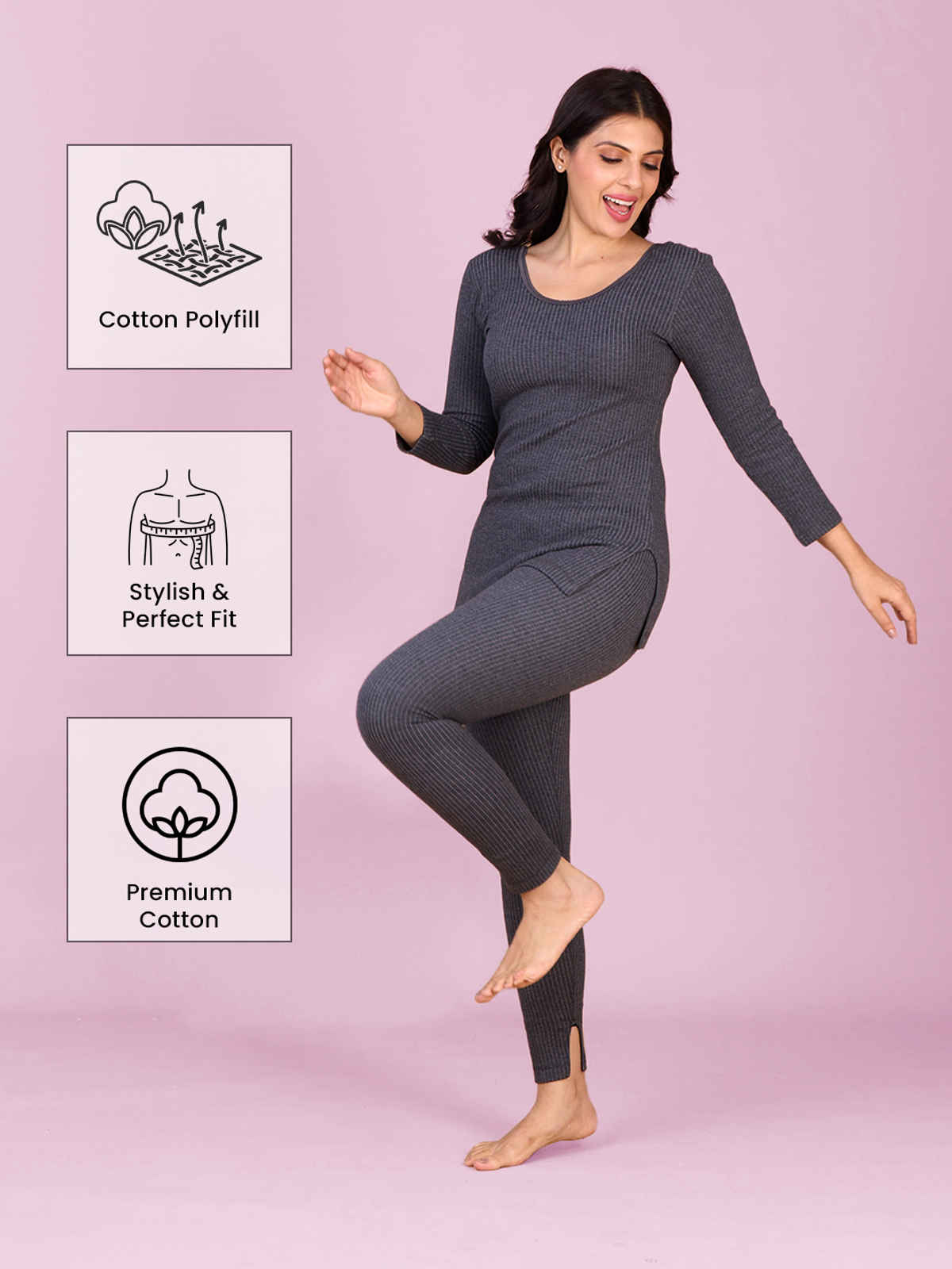 Lux Inferno Women's Cotton Charcoal Thermal Trouser | Charcoal Melange - 80