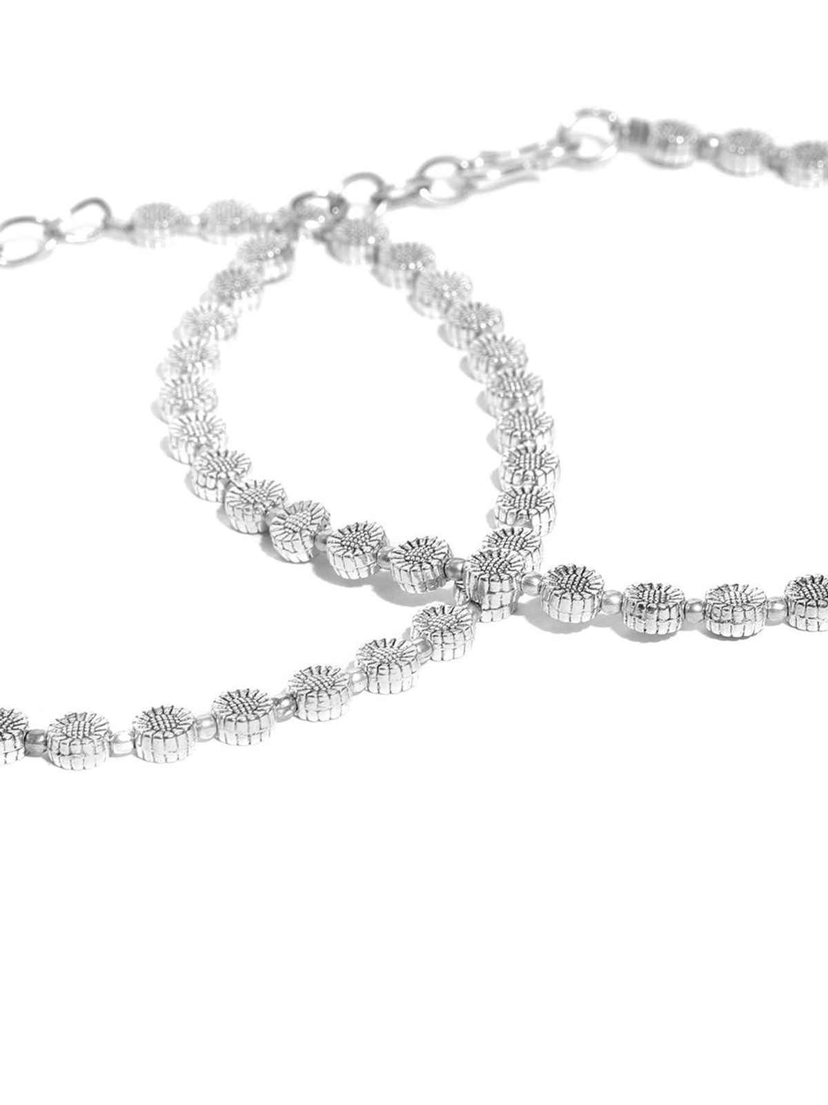 Priyaasi Set Of 2 Oxidised Silver Anklets