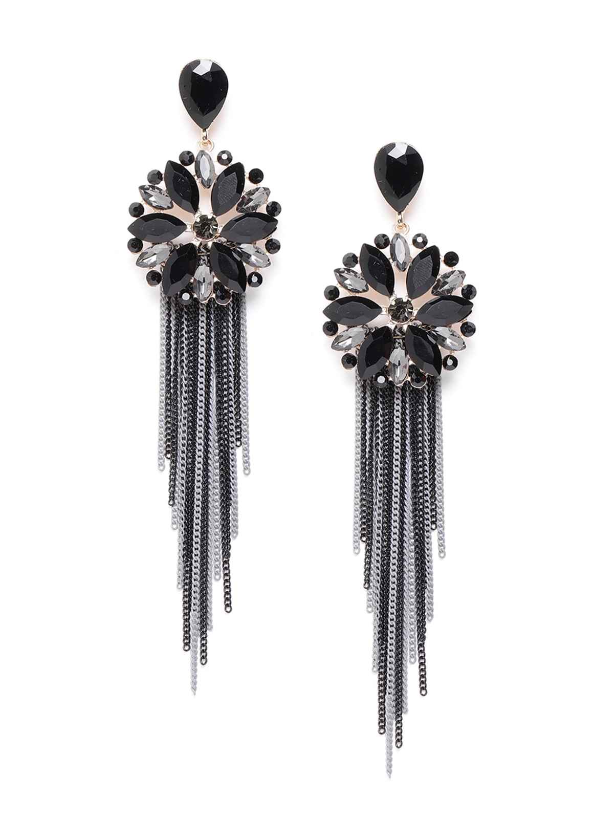 Youbella Crystal Tassel Handmade Earrings For Girls And Women (Black)(Ybear - 32836)