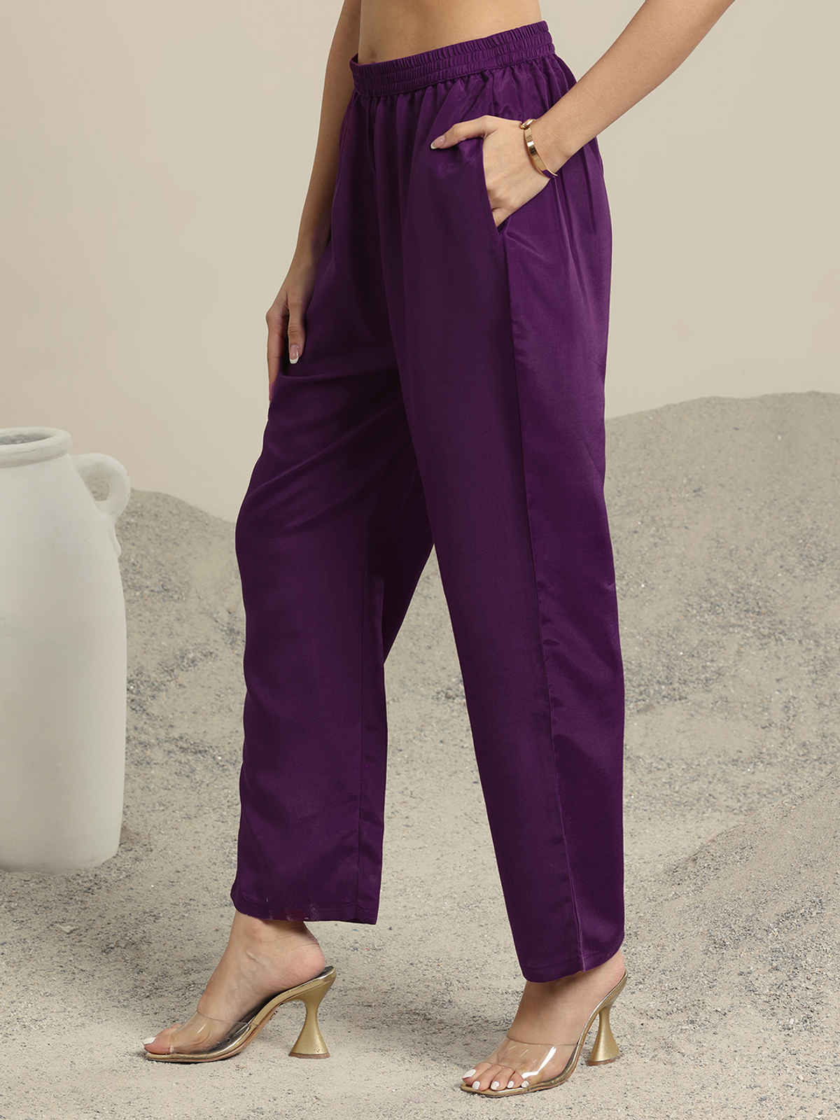 Libas Yoke Design Organza Straight Suit Set With Dupatta | 99366H | Burgundy - L