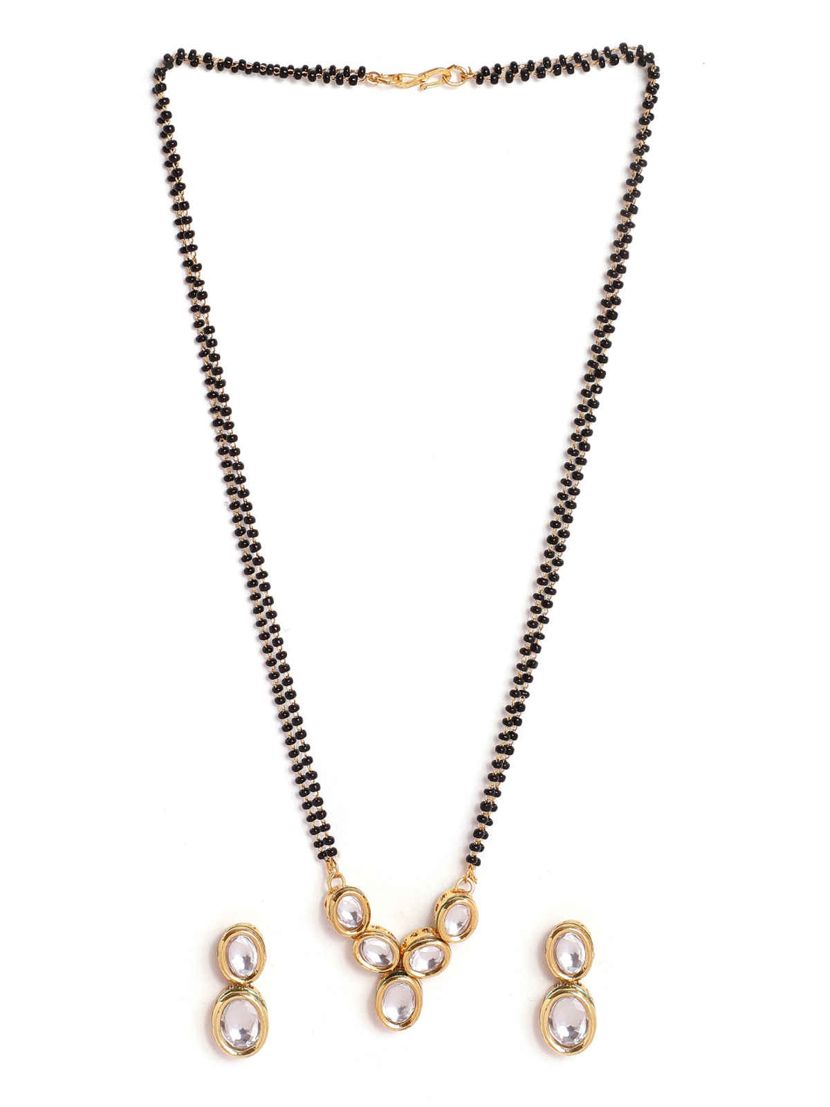 Priyaasi Kundan Gold Plated Pendant With Mini Kundan Gold Plated Earrings Manglasutra Set