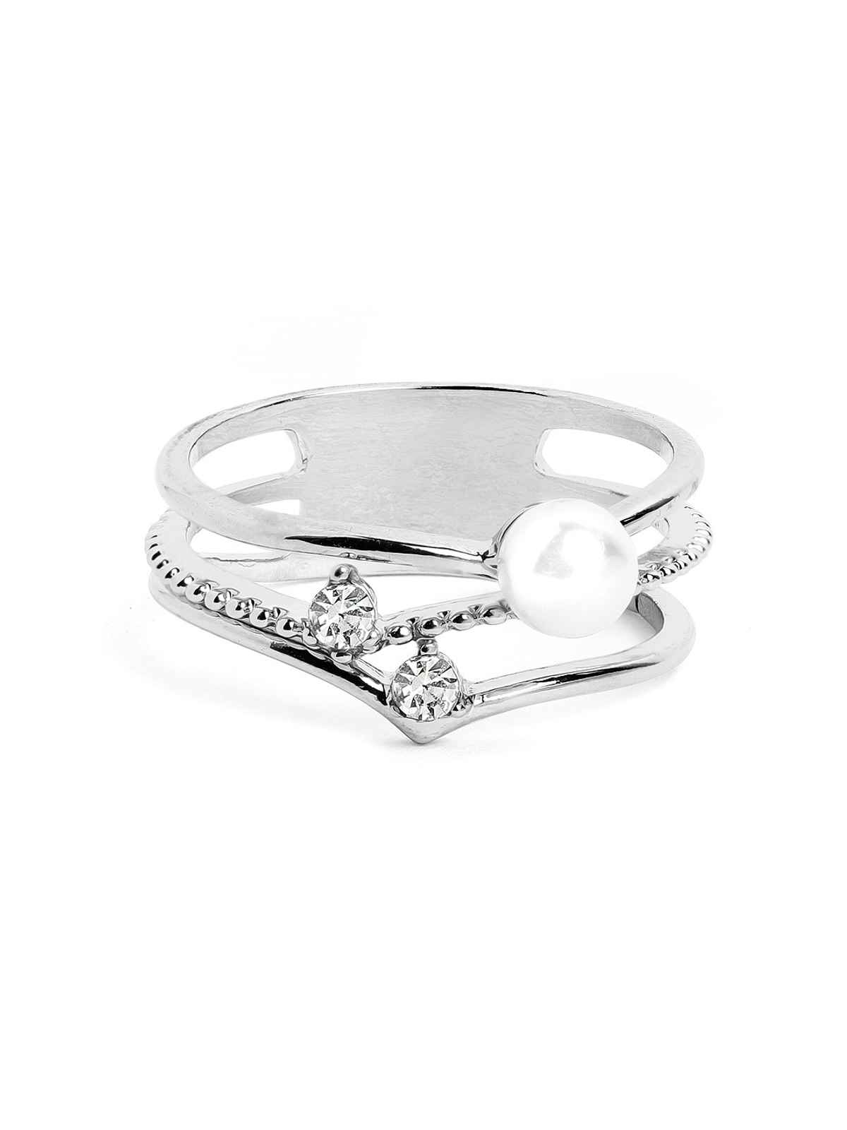 Rubans Silver-Plated Cz Stone Handcrafted Finger Ring