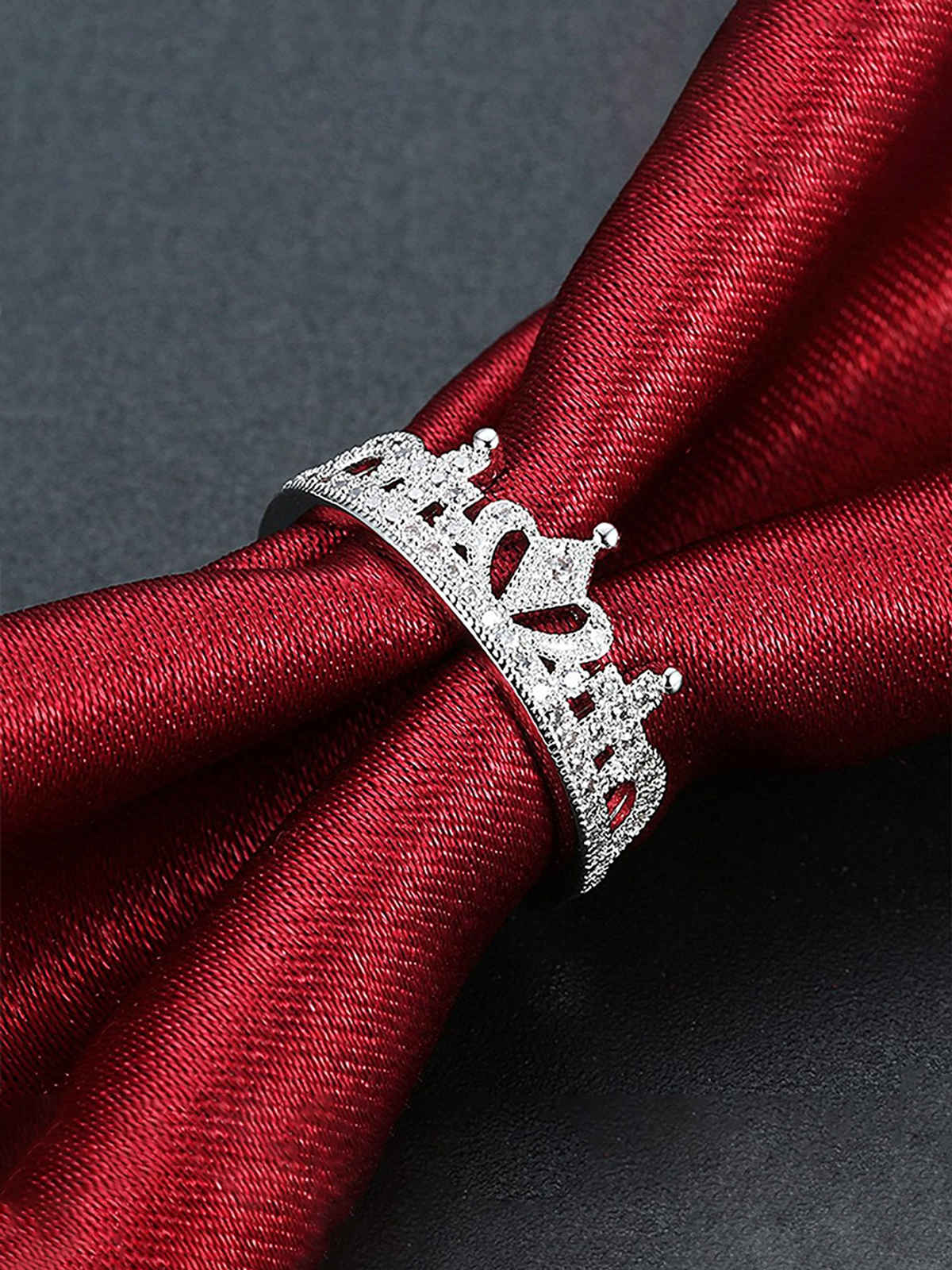 Yellow Chimes Silver-Plated White Austrian Crystal-Studded Finger Ring