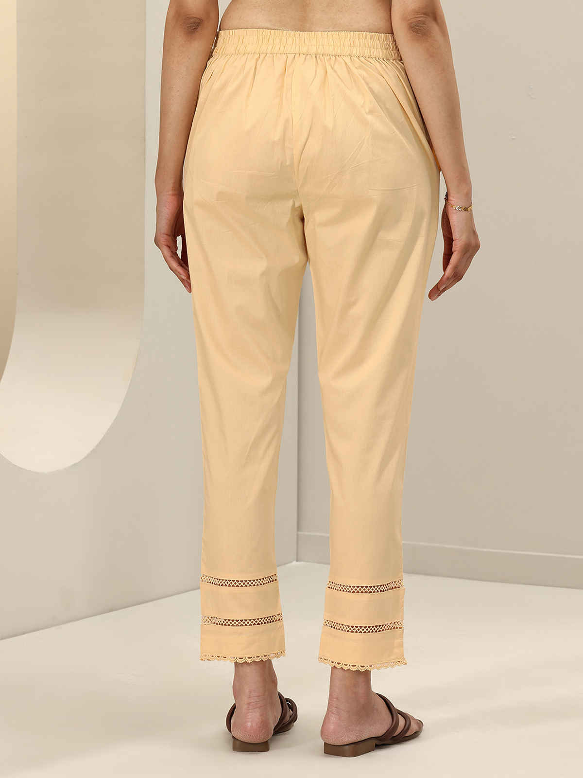 Libas Women's Solid Cotton Trousers | PL1668 | Beige - XL