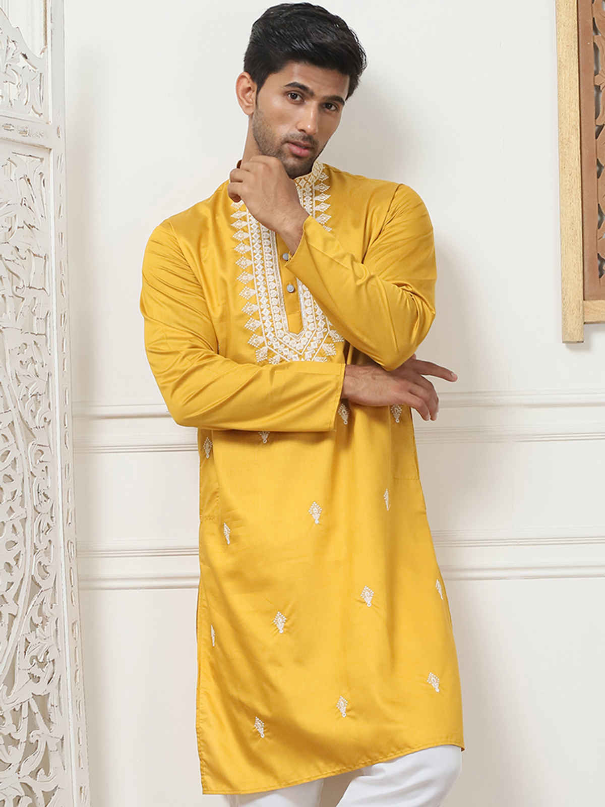 Jompers Men's Kurta | Mustard - M